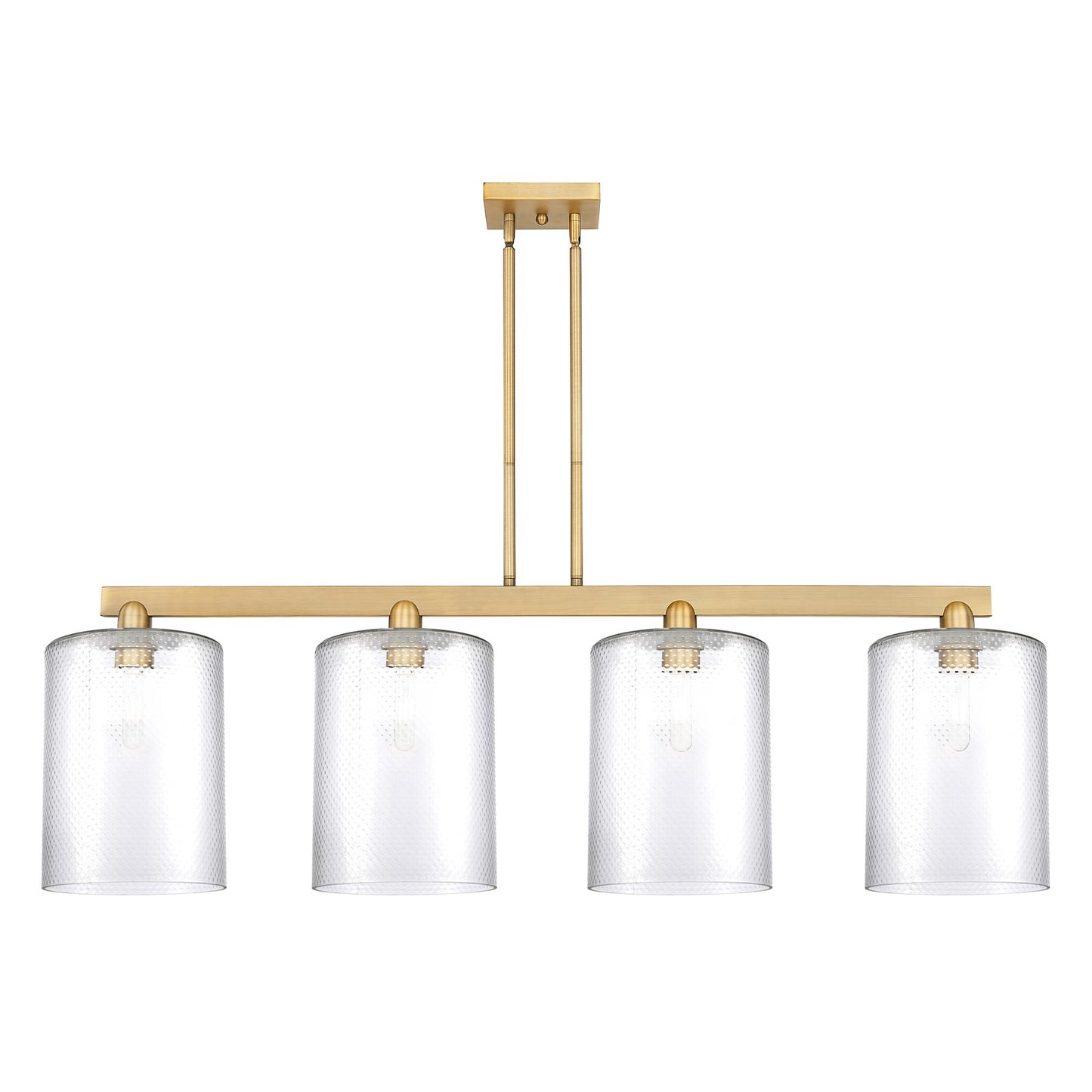 Innovations Cobbleskill 52in 4-Light Island Light | Industrial Brushed Brass Steel and Clear Glass | Kitchen Island & Dining Room | Model 716-4I-BB-G112-L