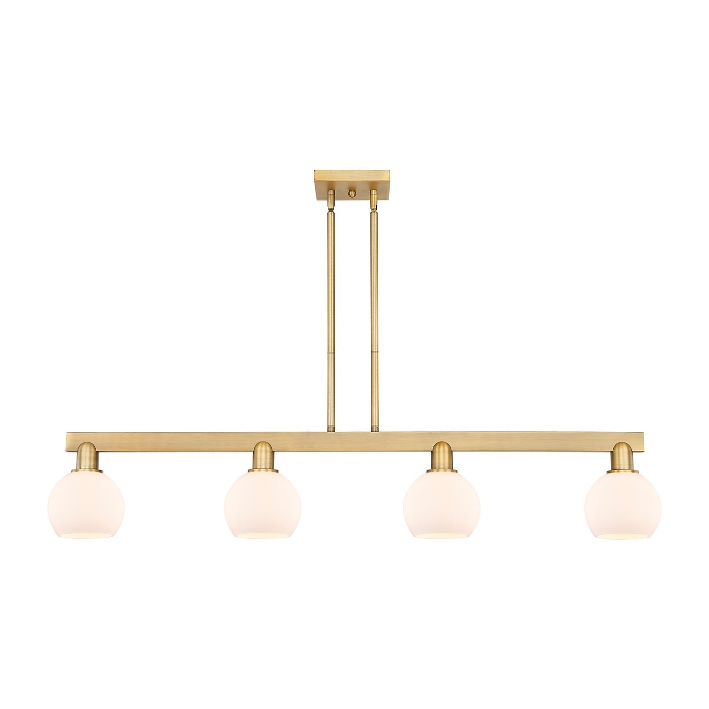 Innovations Athens 49in 4-Light Island Light | Industrial Brushed Brass Steel and Matte White Glass | Kitchen Island & Dining | Model 716-4I-BB-G121-6