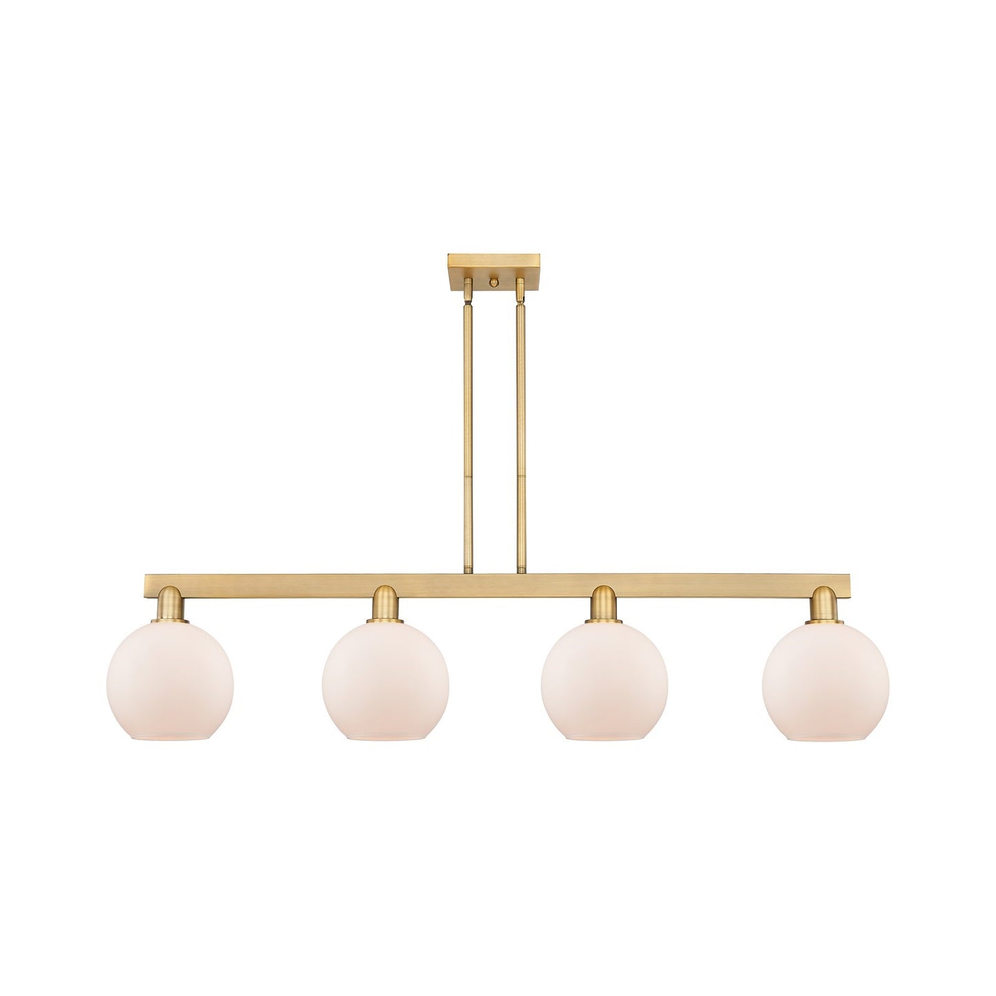 Innovations Athens 51in 4-Light Island Light | Industrial Brushed Brass and Matte White Glass | Kitchen Island & Dining Room | Model 716-4I-BB-G121-8