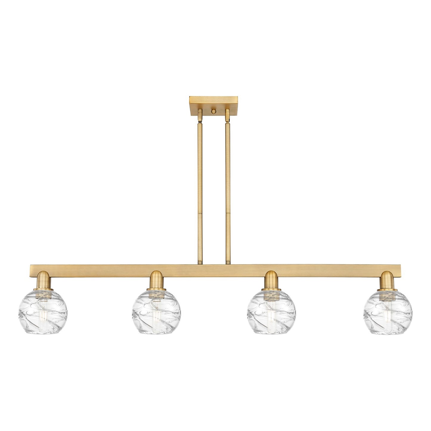Innovations Athens Deco Swirl 48in 4-Light Island Light | Industrial Brushed Brass Steel and Clear Glass | Kitchen Island & | Model 716-4I-BB-G1213-6CL