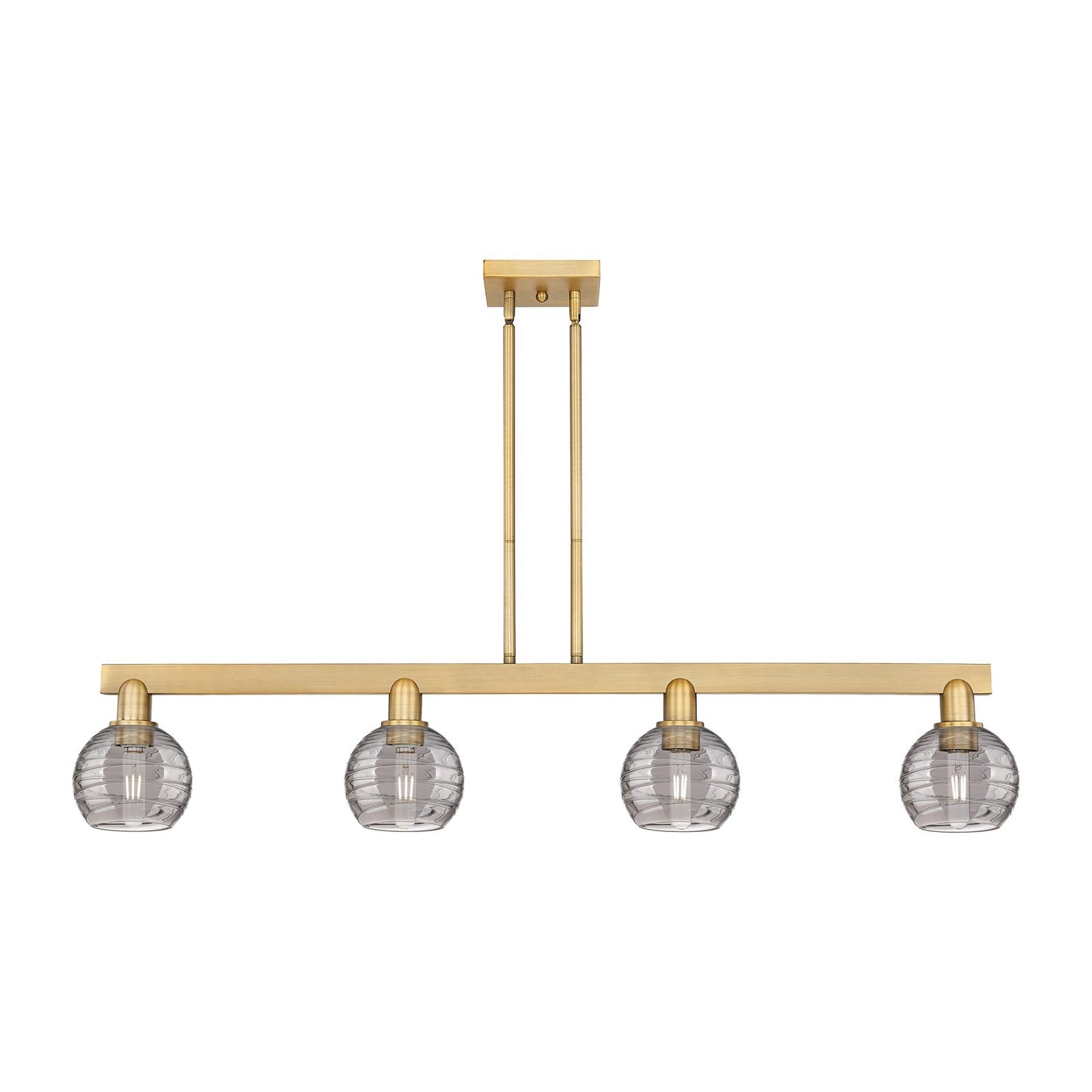 Innovations Athens Deco Swirl 48.625in 4-Light Island Light | Industrial Brushed Brass Steel and Light Smoke Glass | Kitchen | Model 716-4I-BB-G1213-6SM
