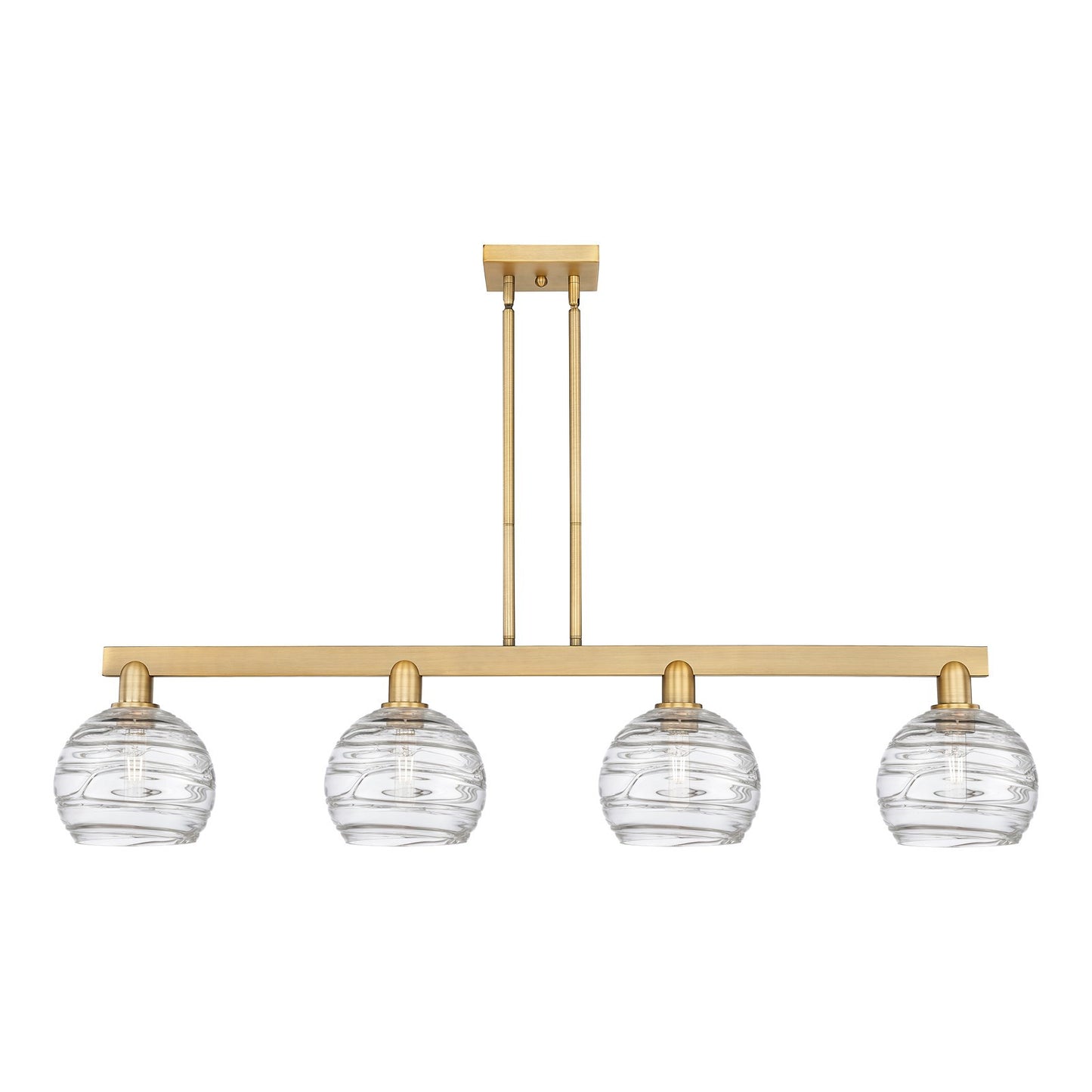 Innovations Athens Deco Swirl 51in 4-Light Island Light | Industrial Brushed Brass Steel and Clear Deco Swirl Glass | Kitchen | Model 716-4I-BB-G1213-8CL
