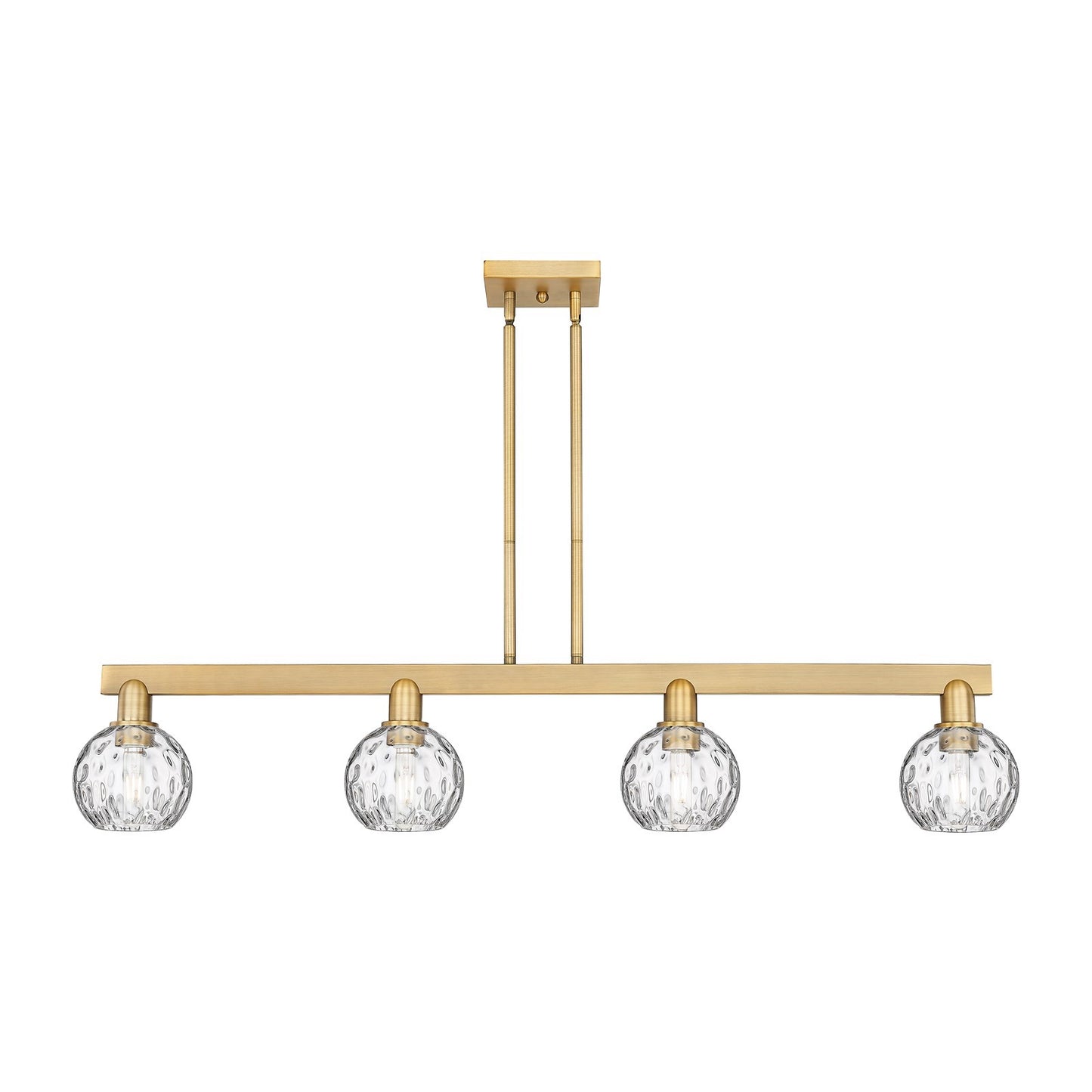 Innovations Athens Water Glass 49in 4-Light Island Light | Industrial Brushed Brass and Clear Glass | Kitchen Island & Dining | Model 716-4I-BB-G1215-6