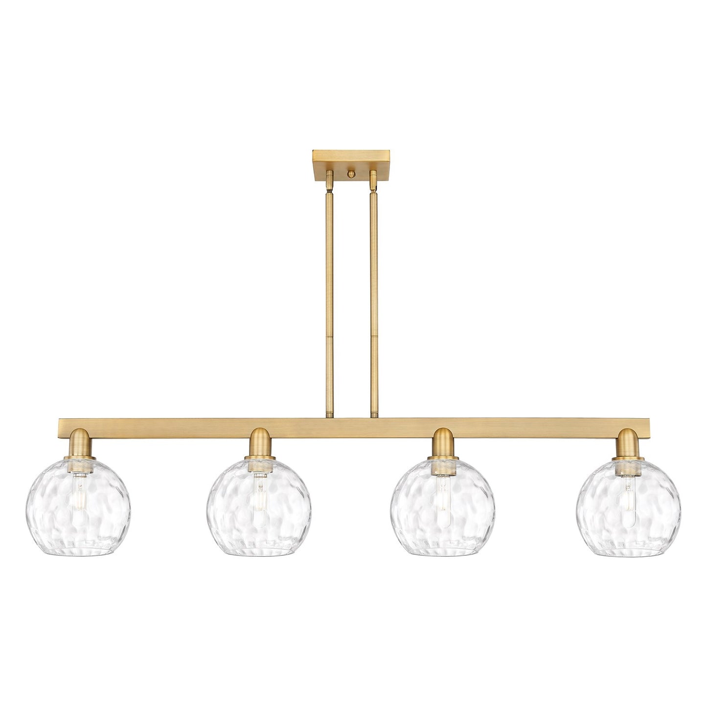 Innovations Athens Water Glass 51in 4-Light Island Light | Industrial Brushed Brass and Clear Glass | Kitchen Island & Dining | Model 716-4I-BB-G1215-8