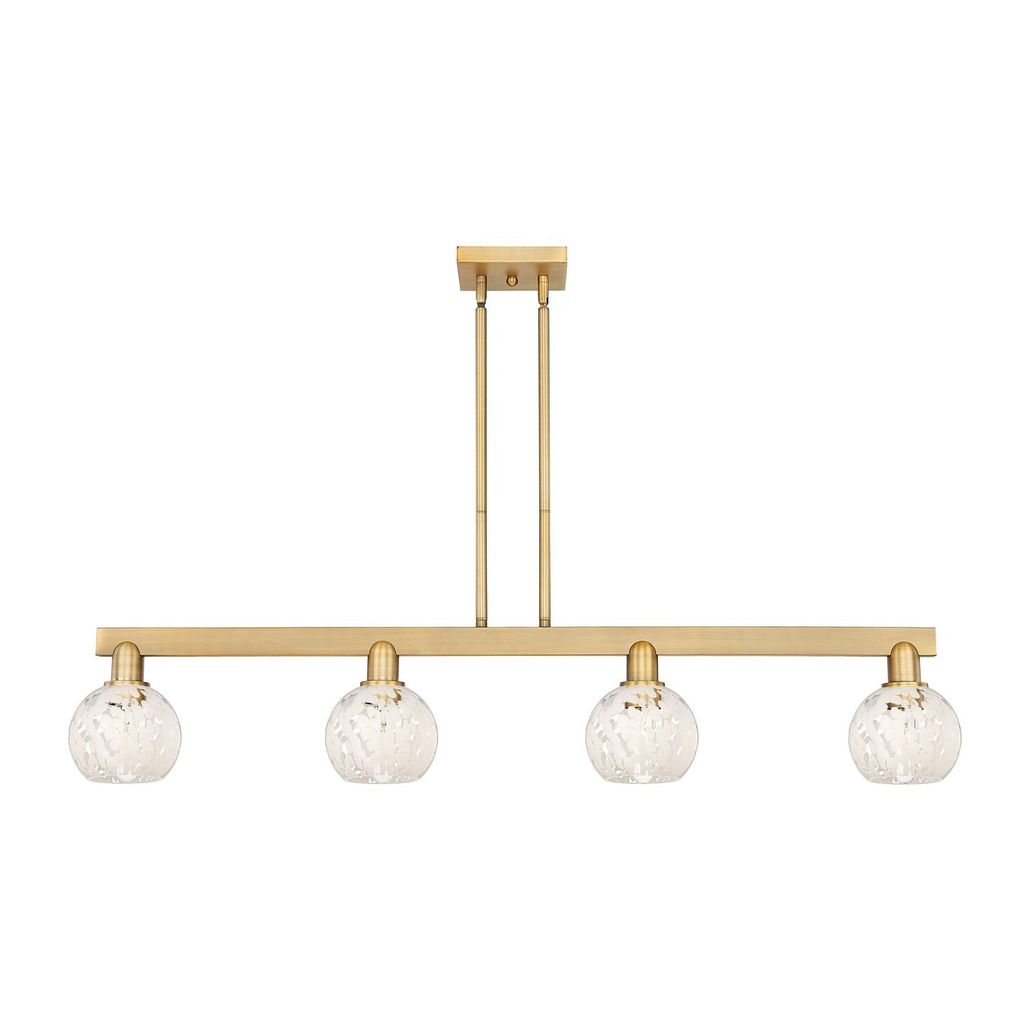 Innovations Arcadia 49in 4-Light Island Light | Industrial Brushed Brass and White Mouchette Glass | Kitchen Island & Dining | Model 716-4I-BB-G1216-6WM