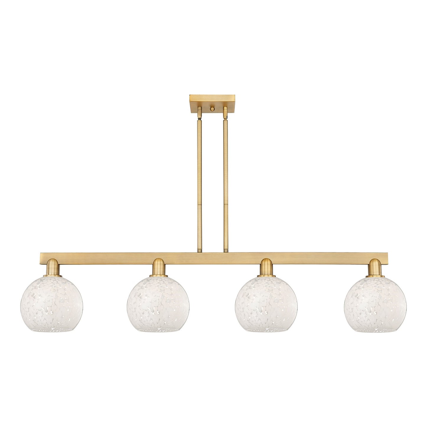 Innovations Lighting Arcadia 51in 4-Light Island Light | Industrial Brushed Brass and White Mouchette Glass | Kitchen Island & | Model 716-4I-BB-G1216-8WM