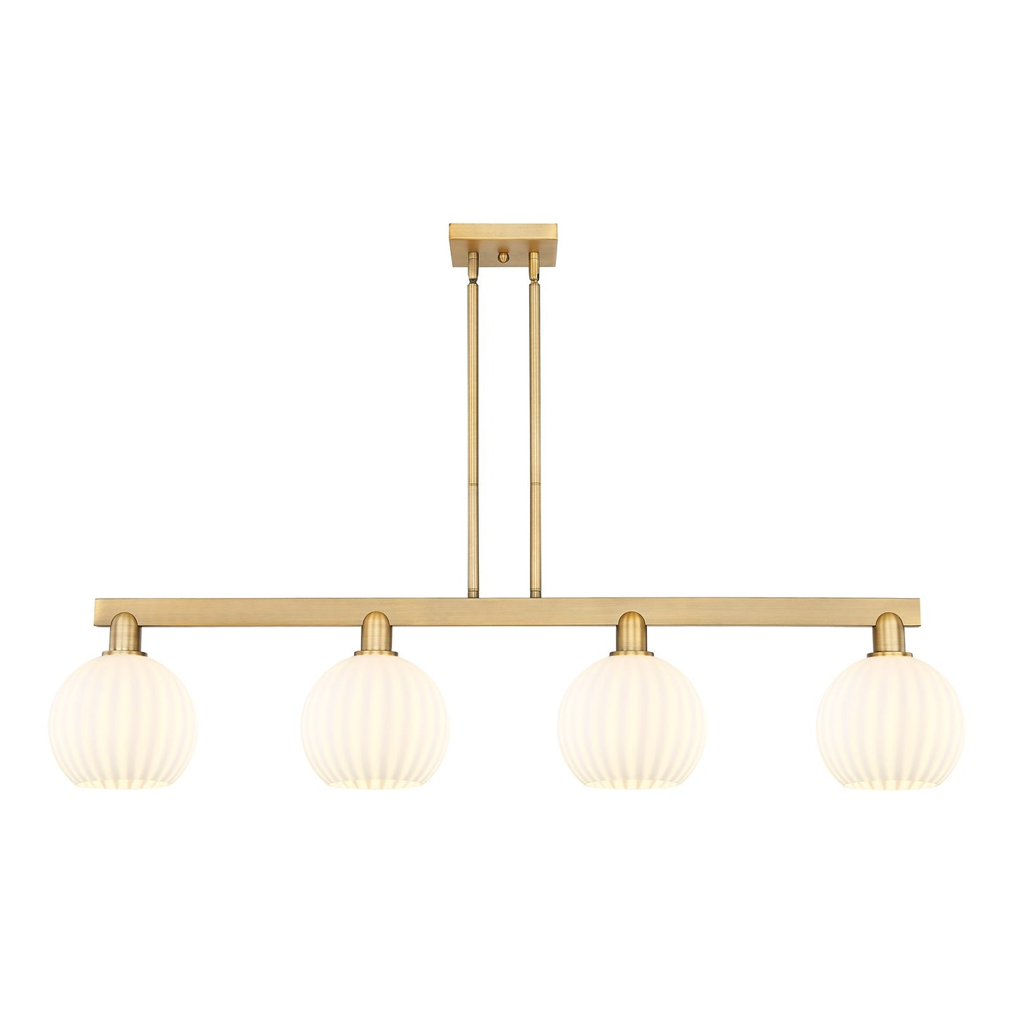 Innovations Arcadia 48in 4-Light Island Light | Brushed Brass Steel and White Venetian Glass | Kitchen Island & Dining Room | Model 716-4I-BB-G1217-8WV