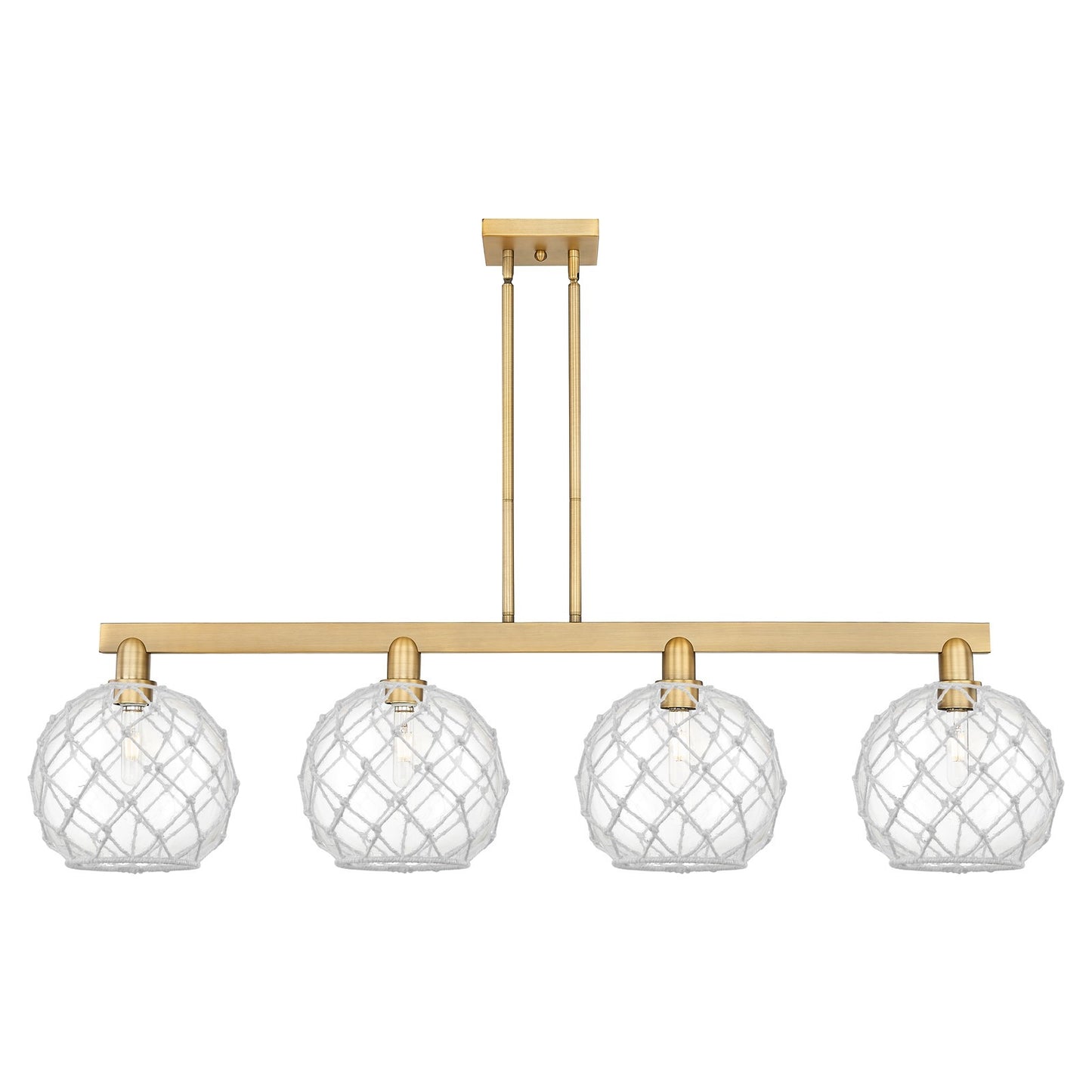 Innovations Farmhouse Rope 53in 4-Light Island Light | Industrial Brushed Brass and Clear Glass with White Rope | Kitchen | Model 716-4I-BB-G122-10RW