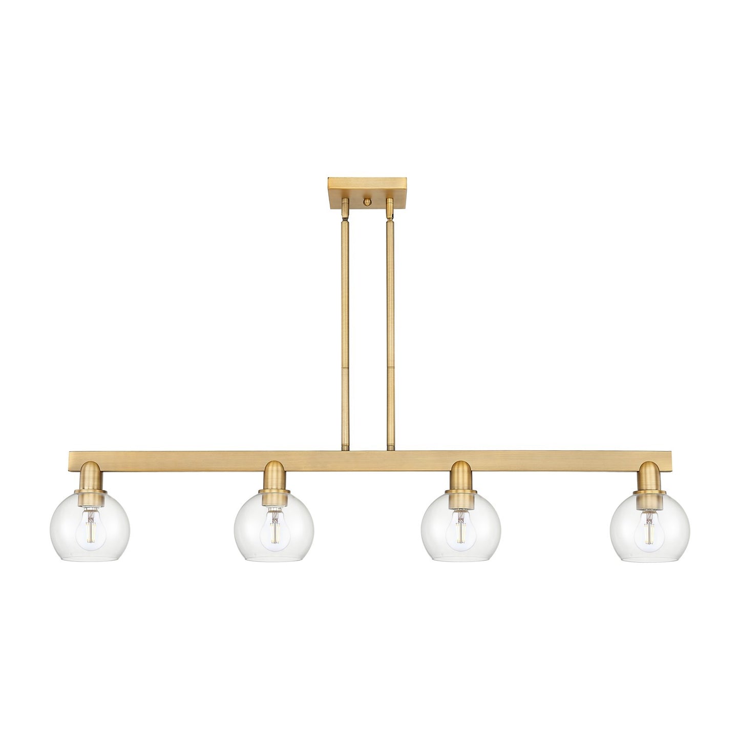 Innovations Athens 49in 4-Light Island Light | Industrial Brushed Brass and Clear Glass | Kitchen Island & Dining Room | Model 716-4I-BB-G122-6