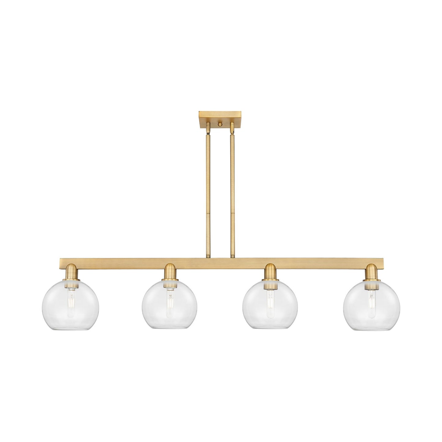 Innovations Athens 51in 4-Light Island Light | Industrial Brushed Brass Steel and Clear Glass | Kitchen Island & Dining Room | Model 716-4I-BB-G122-8