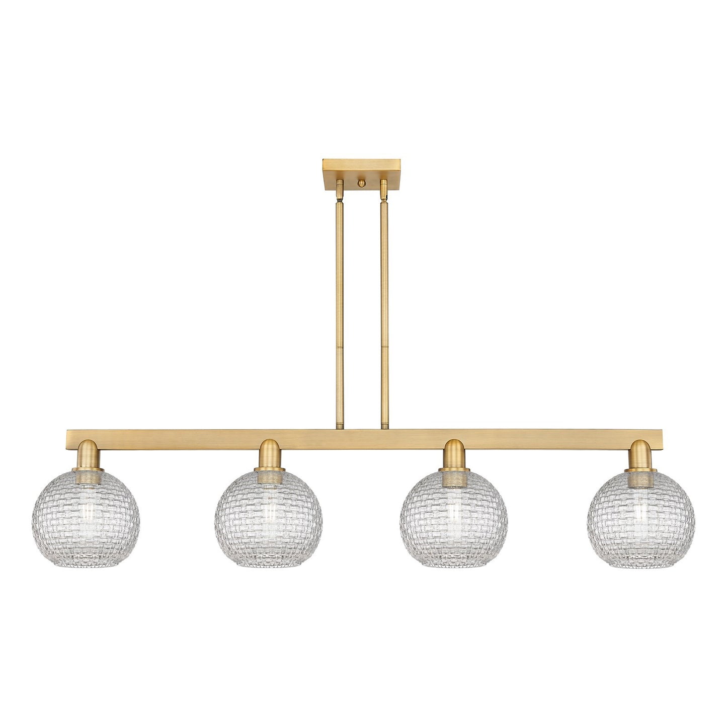Innovations Athens 51in 4-Light Island Light | Industrial Brushed Brass and Clear Basket Weave Glass | Kitchen Island & Dining | Model 716-4I-BB-G122C-8CL