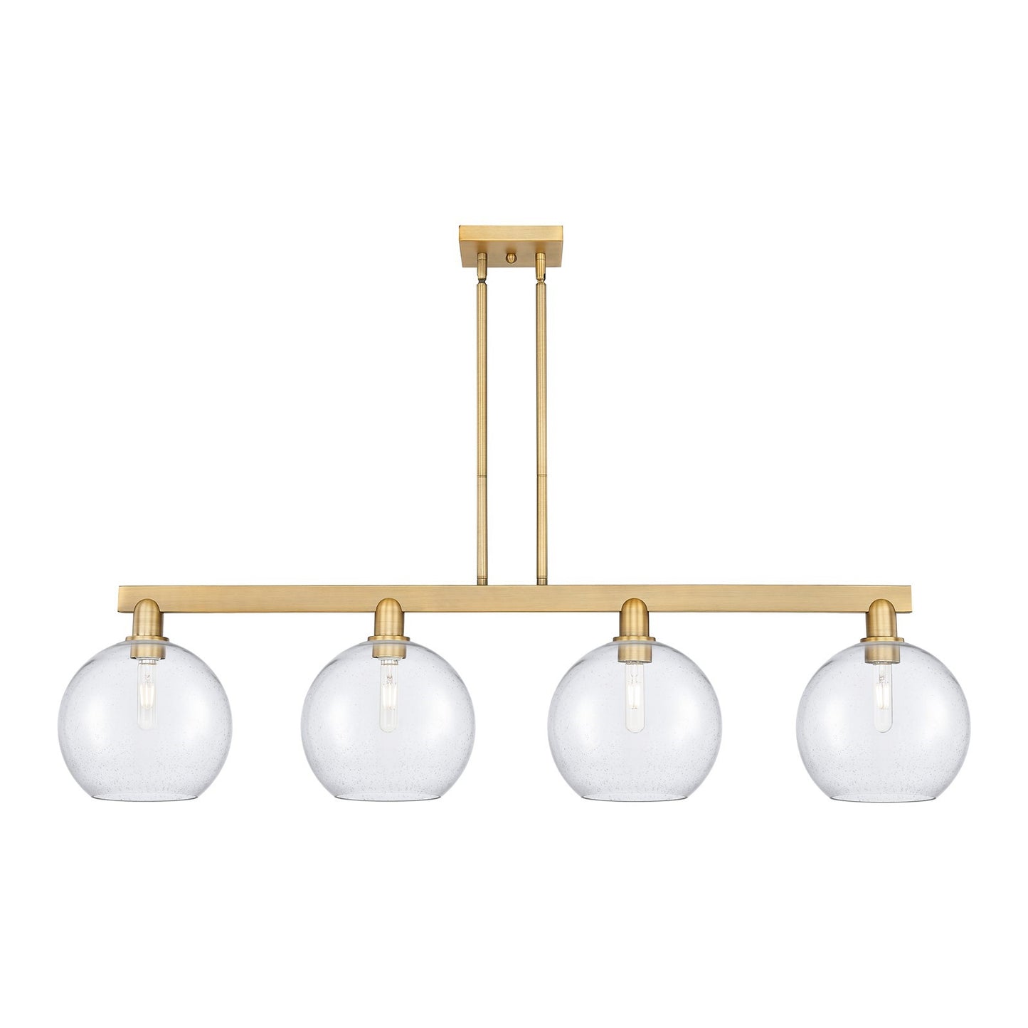 Innovations Athens 53in 4-Light Island Light | Industrial Brushed Brass Steel and Seedy Glass | Kitchen Island & Dining Room | Model 716-4I-BB-G124-10