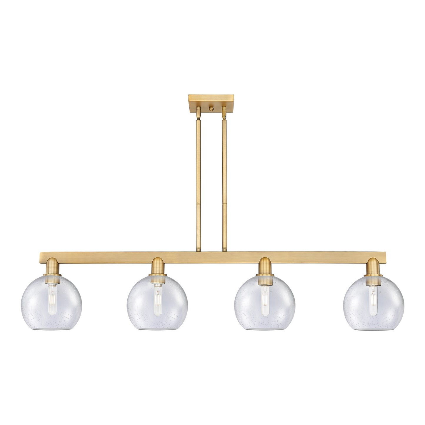 Innovations Athens 51in 4-Light Island Light | Industrial Brushed Brass Steel and Seedy Glass | Kitchen Island & Dining Room | Model 716-4I-BB-G124-8