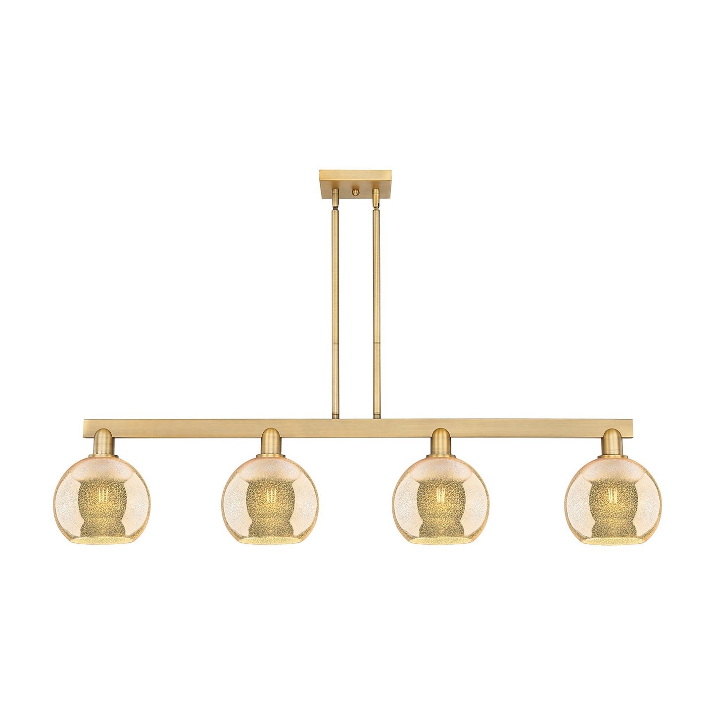 Innovations Athens 51in 4-Light Island Light | Industrial Brushed Brass Steel and Mercury Glass | Kitchen Island & Dining Room | Model 716-4I-BB-G128-8