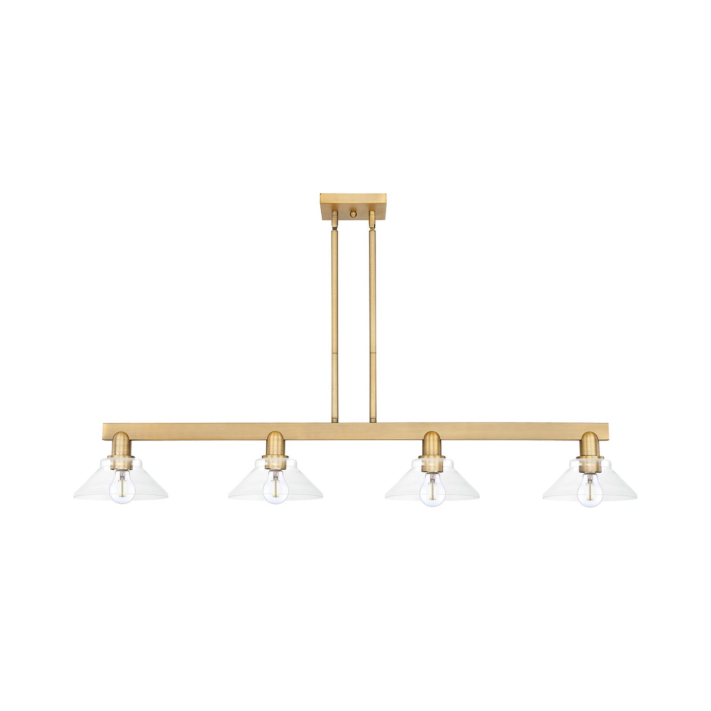 Innovations Orwell 51in 4-Light Island Light | Industrial Brushed Brass and Clear Glass | Kitchen Island & Dining Room | Model 716-4I-BB-G132