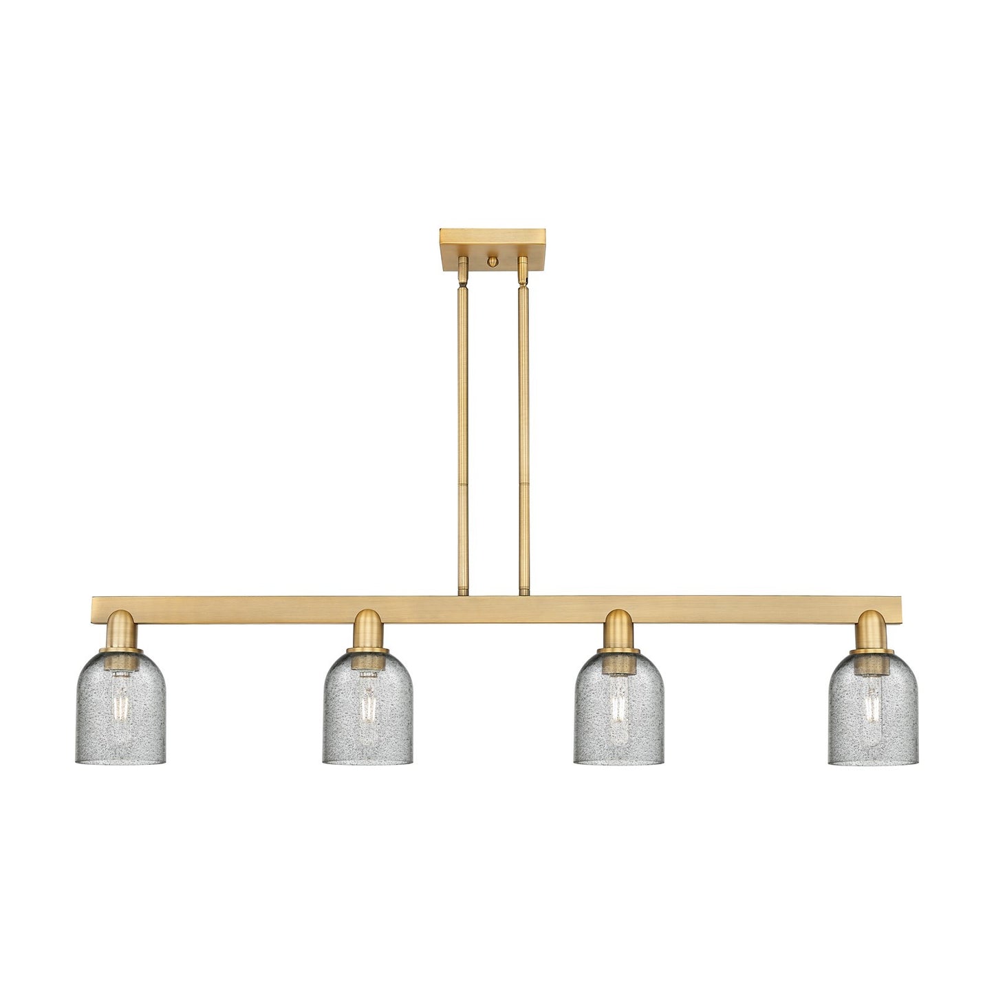 Innovations Caledonia 48in 4-Light Island Light | Industrial Brushed Brass Steel and Charcoal Glass | Kitchen Island & Dining Room | Model 716-4I-BB-G257