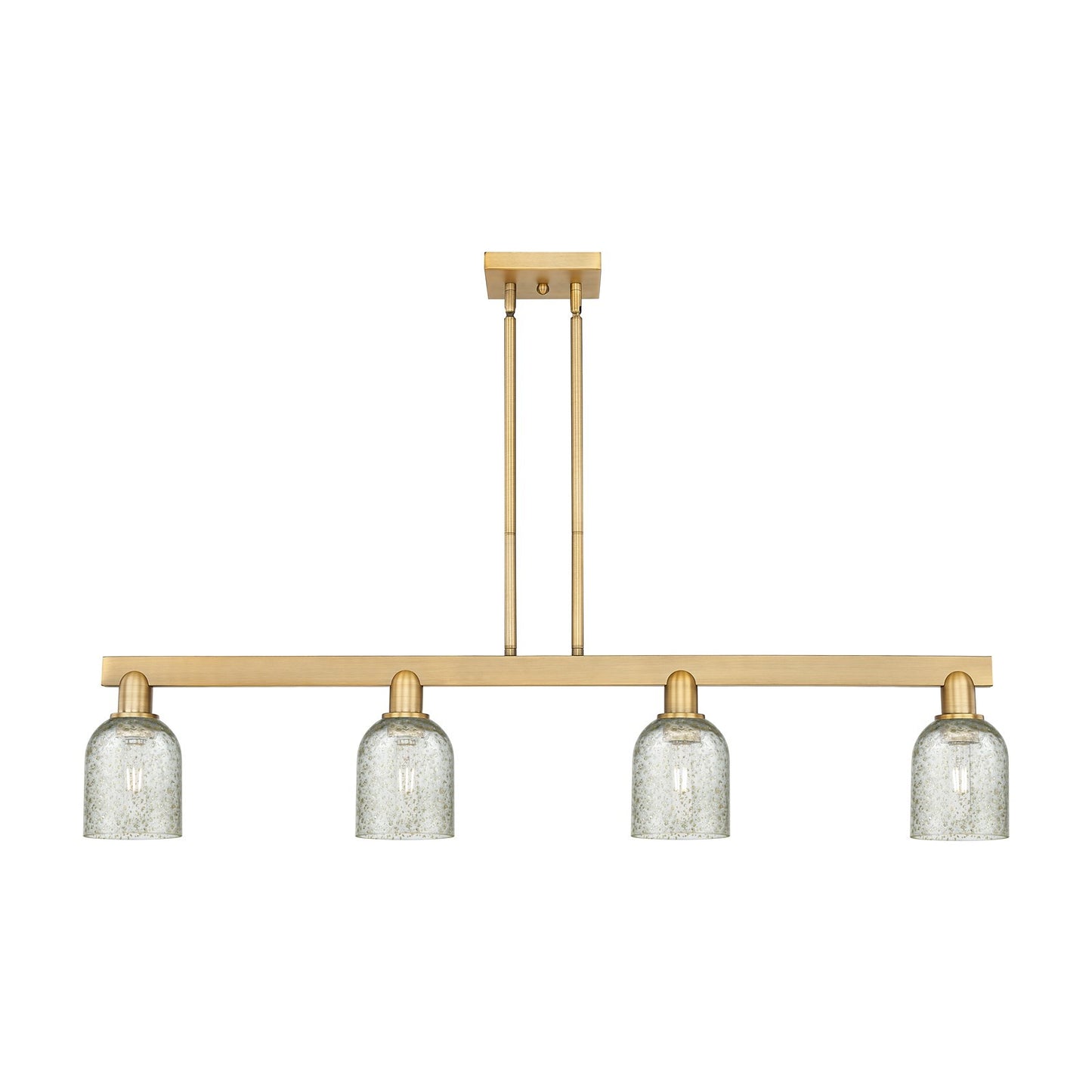 Innovations Caledonia 48in 4-Light Island Light | Industrial Brushed Brass Steel and Mica Glass | Kitchen Island & Dining Room | Model 716-4I-BB-G259