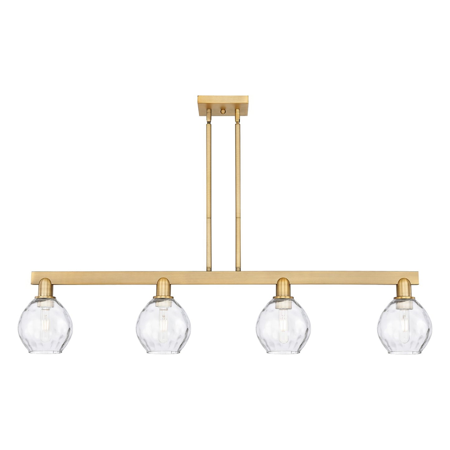 Innovations Waverly 49in 4-Light Island Light | Industrial Brushed Brass Steel and Clear Glass | Kitchen Island & Dining Room | Model 716-4I-BB-G362