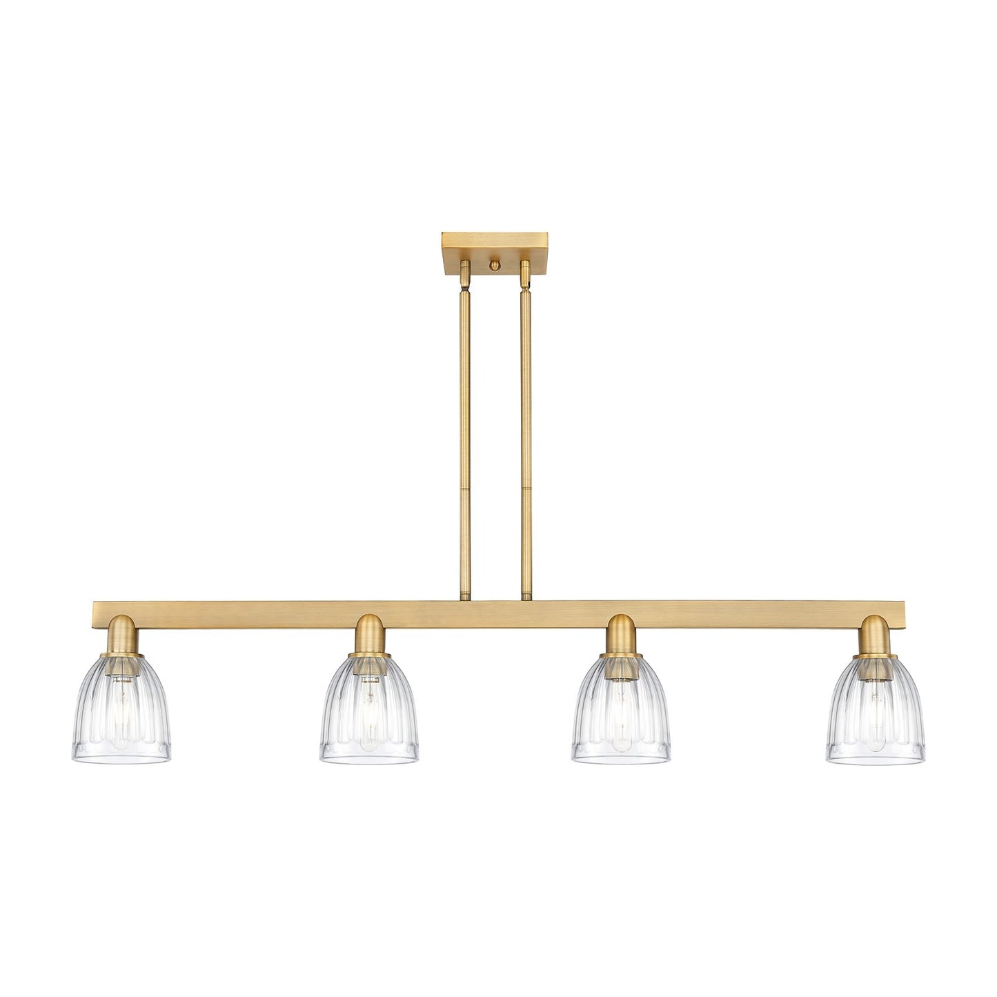 Innovations Brookfield 48.5in 4-Light Island Light | Industrial Brushed Brass Steel and Clear Ribbed Glass | Kitchen Island & | Model 716-4I-BB-G442