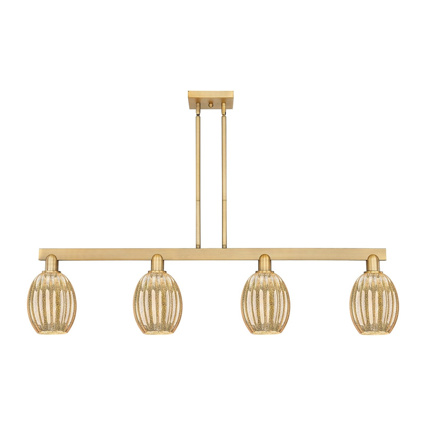 Innovations Preston Bulb 49in 4-Light Island Light | Industrial Brushed Brass Steel and Mercury Glass | Kitchen Island & Dining | Model 716-4I-BB-G459-6ME