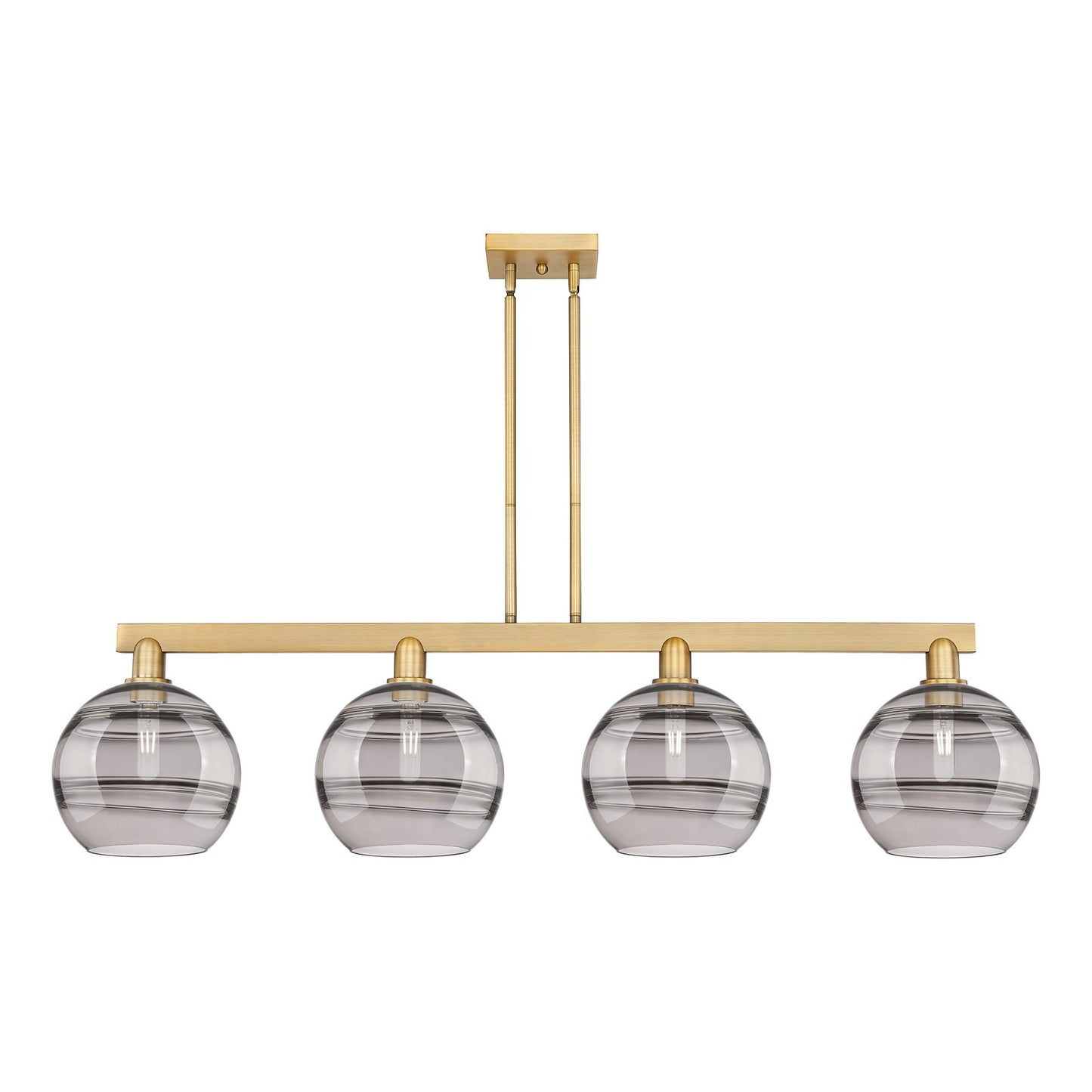 Innovations Rochester 53in 4-Light Island Light | Industrial Brushed Brass and Light Smoke Glass | Kitchen Island & Dining | Model 716-4I-BB-G556-10SM