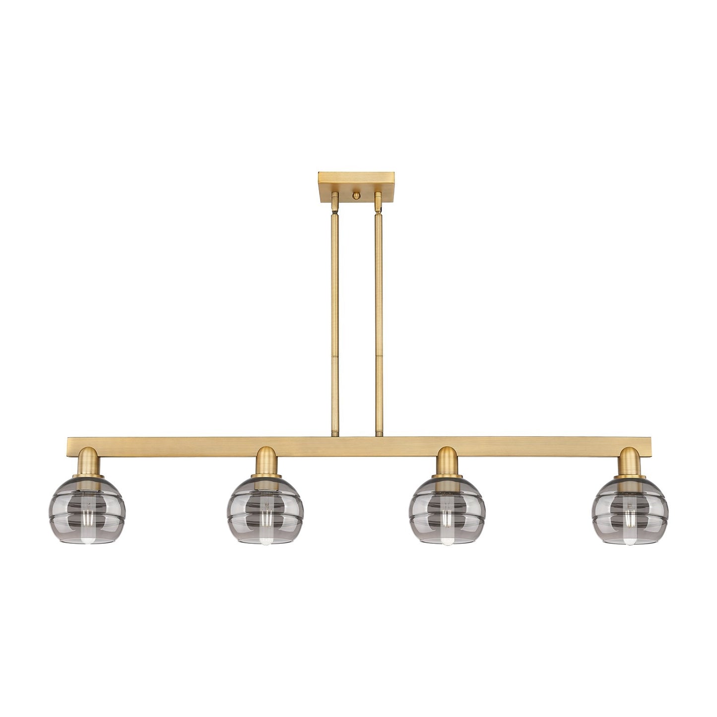 Innovations Rochester 49in 4-Light Island Light | Industrial Brushed Brass and Light Smoked Glass | Kitchen Island & Dining | Model 716-4I-BB-G556-6SM