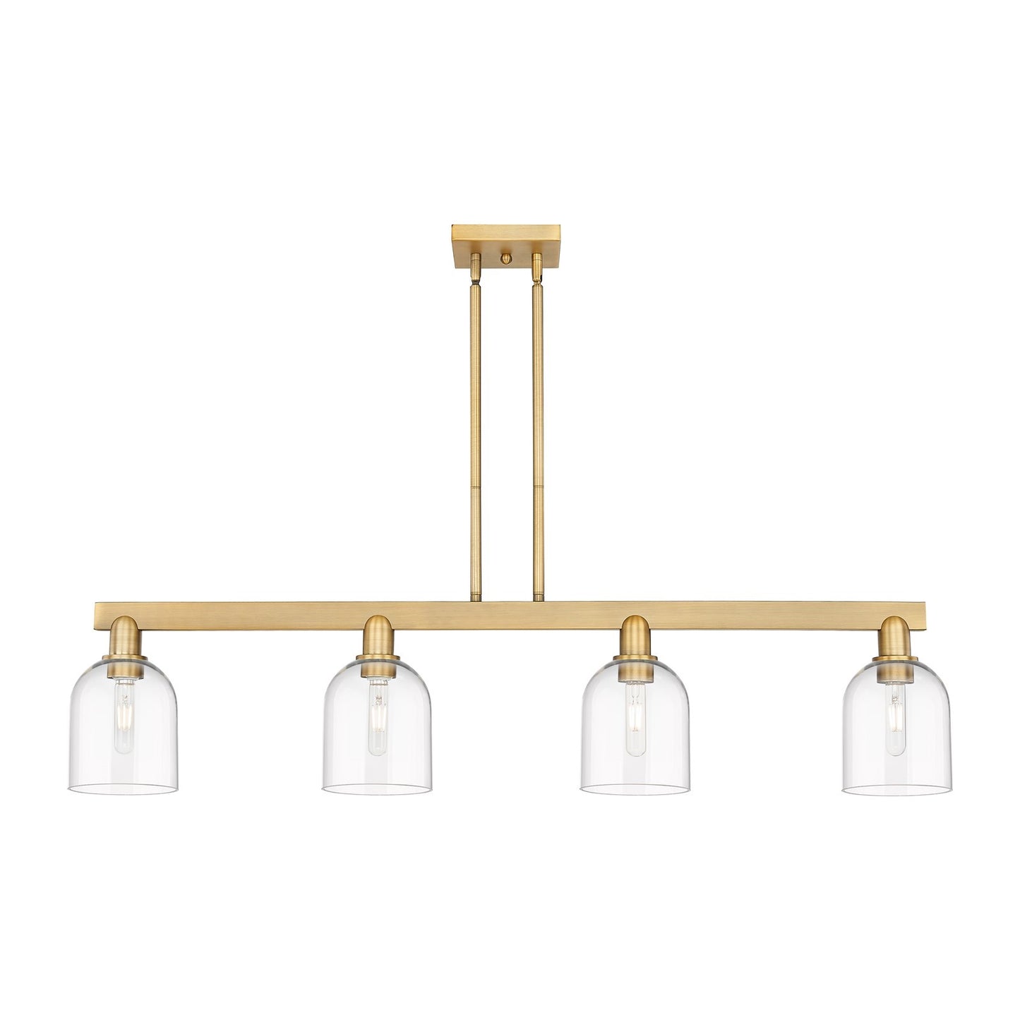 Innovations Bella 48in 4-Light Island Light | Industrial Brushed Brass and Clear Glass | Kitchen Island & Dining Room | Model 716-4I-BB-G558-6CL