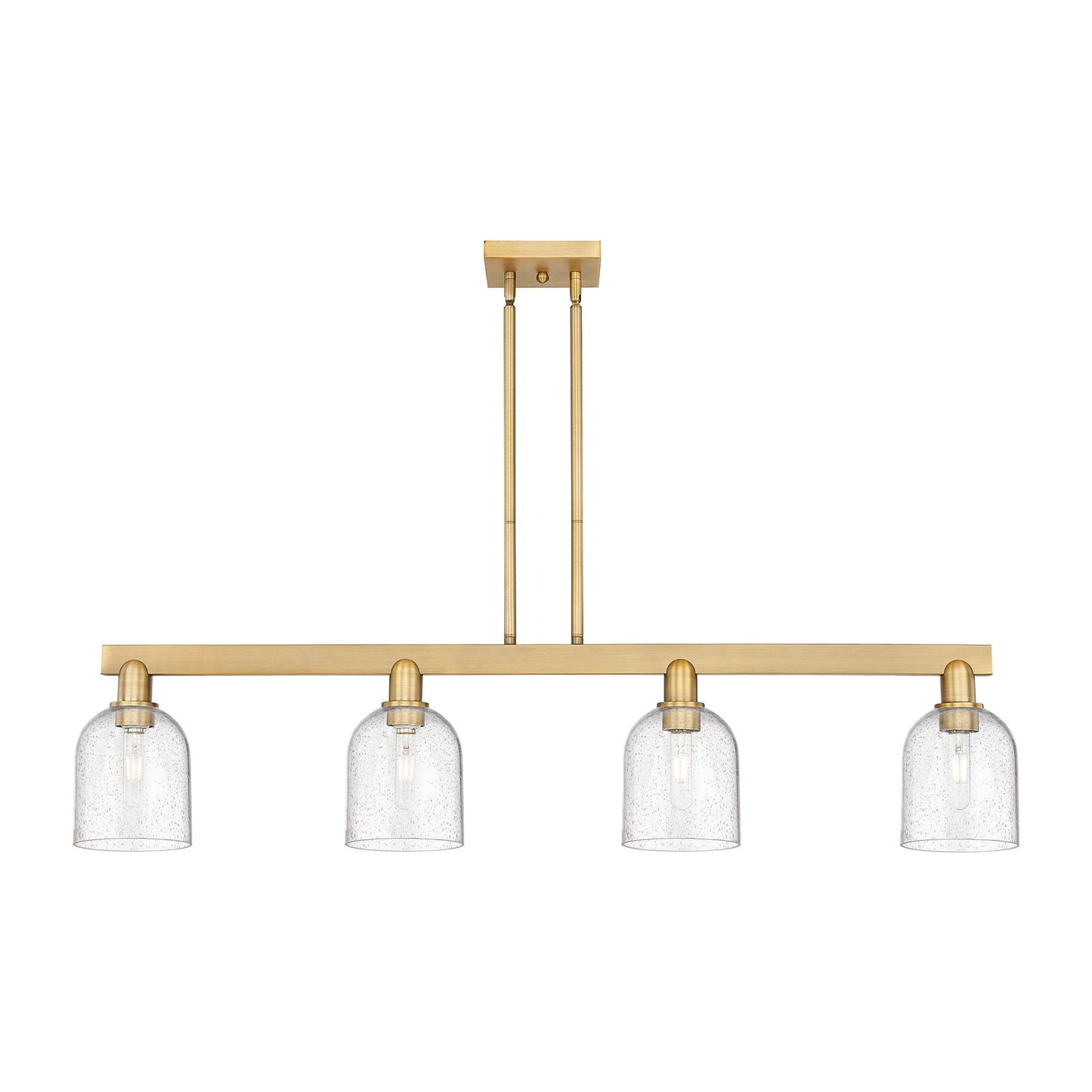 Innovations Bella 48in 4-Light Island Light | Industrial Brushed Brass Steel and Seedy Glass | Kitchen Island & Dining Room | Model 716-4I-BB-G558-6SDY