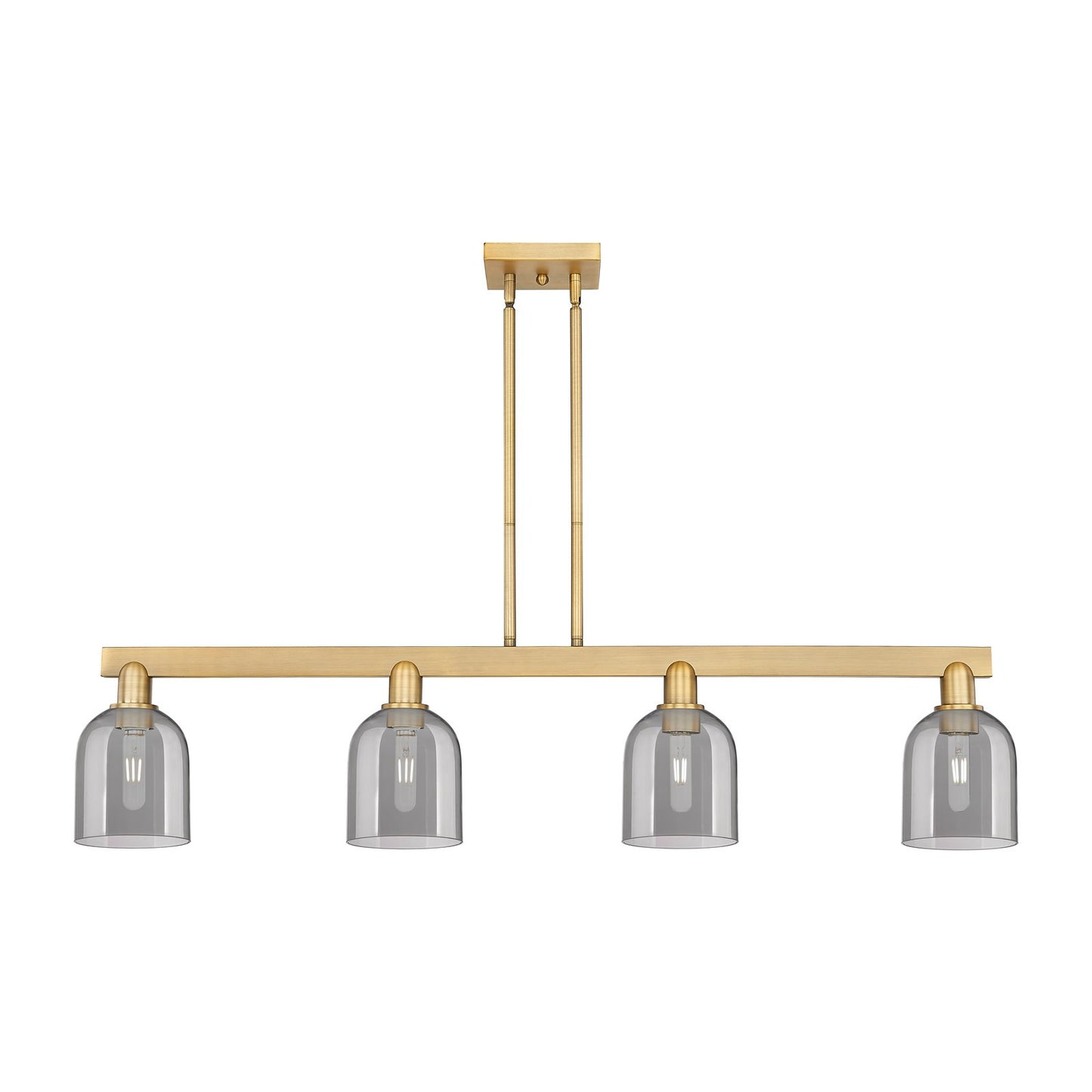 Innovations Bella 48in 4-Light Island Light | Industrial Brushed Brass Steel and Light Smoke Glass | Kitchen Island & Dining | Model 716-4I-BB-G558-6SM
