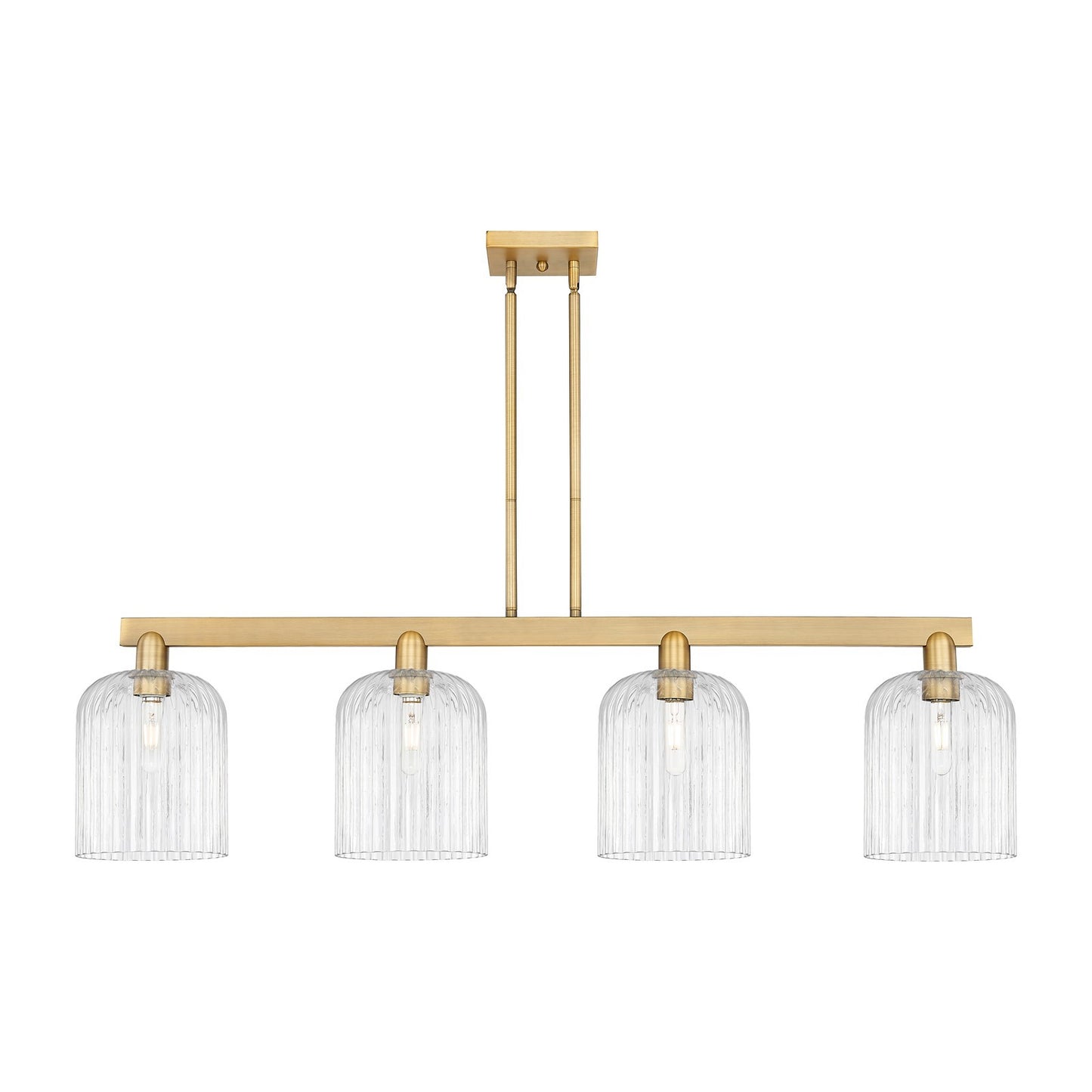 Innovations Bridal Veil 51in 4-Light Island Light | Industrial Brushed Brass Steel and Clear Ribbed Glass | Kitchen Island & | Model 716-4I-BB-G559-8CL