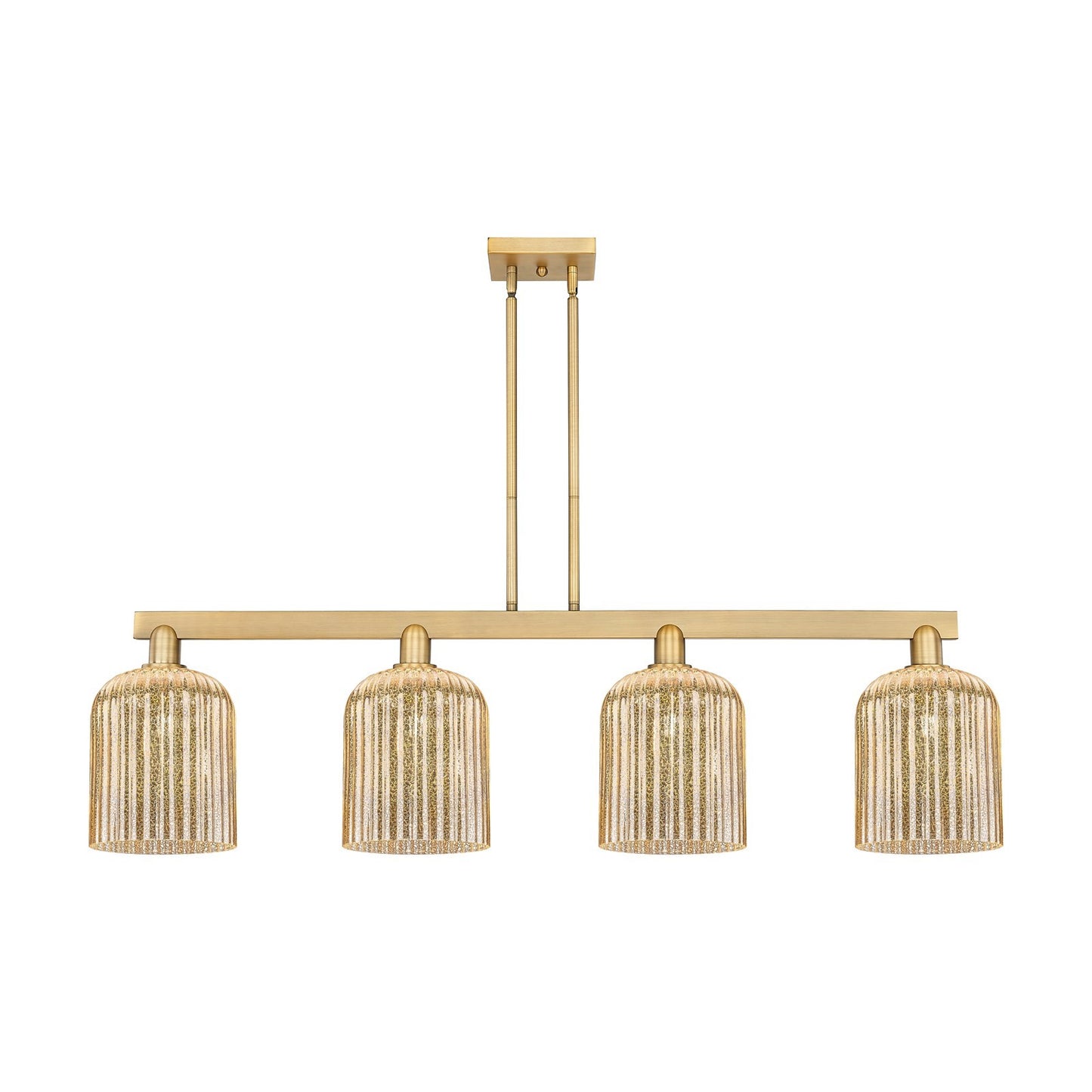 Innovations Bridal Veil 51in 4-Light Island Light | Industrial Brushed Brass Steel and Mercury Ribbed Glass | Kitchen Island & | Model 716-4I-BB-G559-8ME