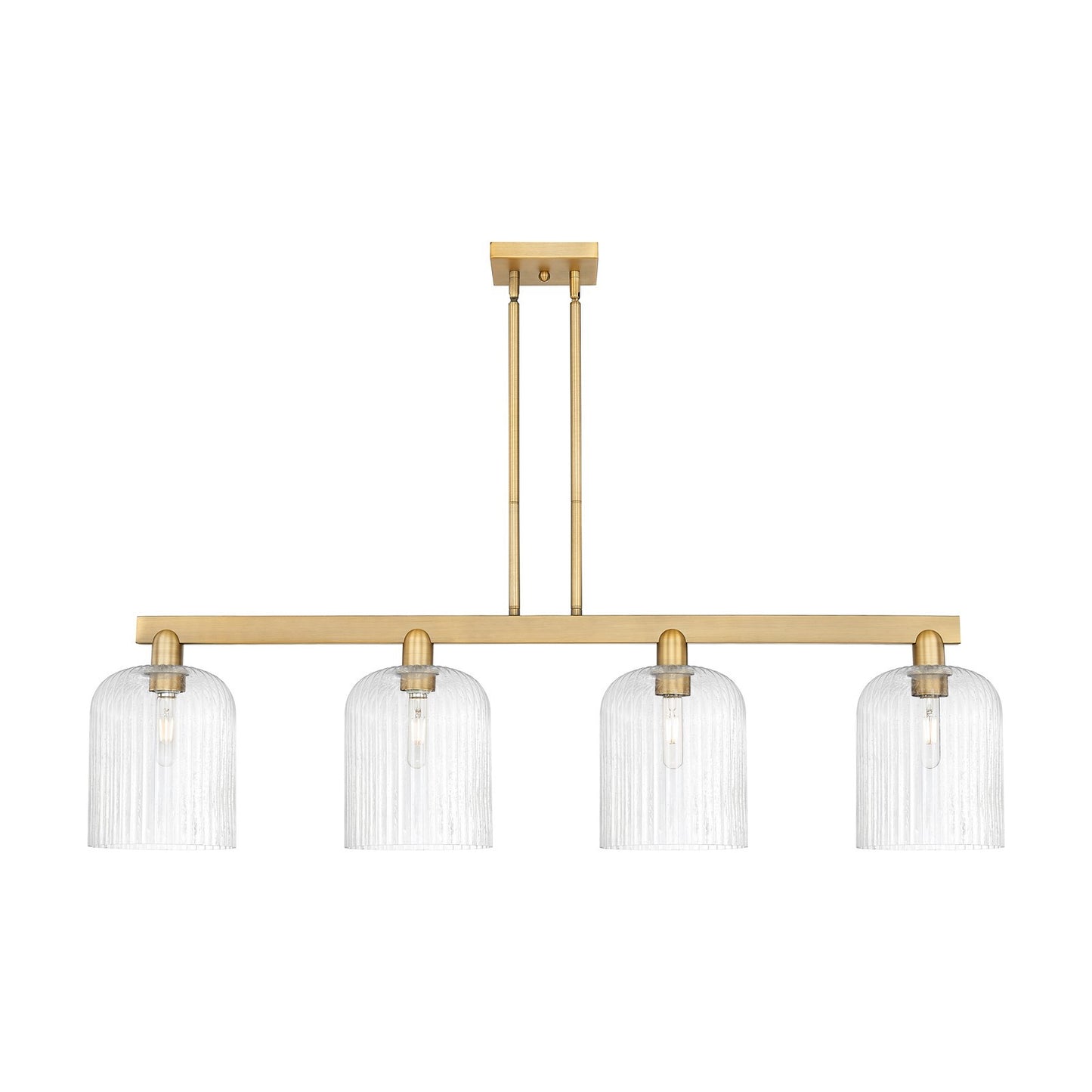 Innovations Bridal Veil 51in 4-Light Island Light | Industrial Brushed Brass Steel and Seedy Ribbed Glass | Kitchen Island & | Model 716-4I-BB-G559-8SDY