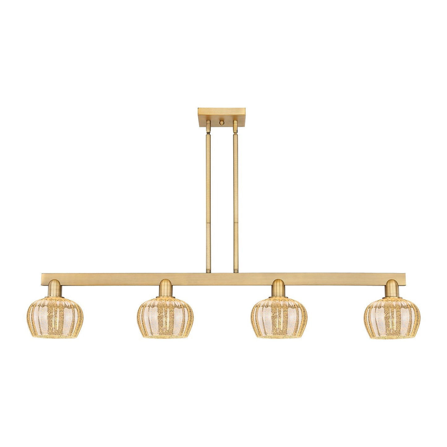 Innovations Fenton 49in 4-Light Island Light | Industrial Brushed Brass Steel and Mercury Ribbed Glass | Kitchen Island & Dining | Model 716-4I-BB-G96