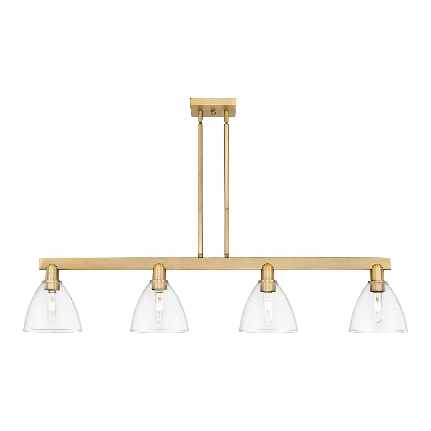 Innovations Bristol 50in 4-Light Island Light | Industrial Brushed Brass Steel and Clear Glass | Kitchen Island & Dining Room | Model 716-4I-BB-GBD-752