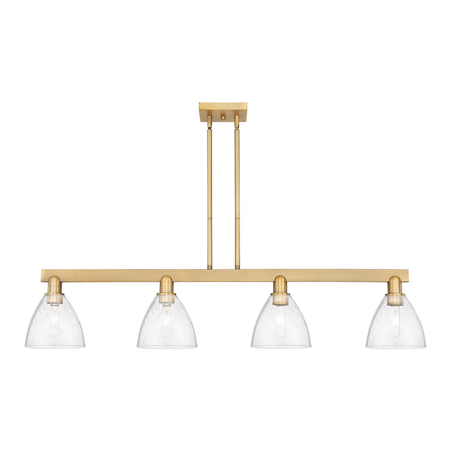 Innovations Bristol 50.25in 4-Light Island Light | Industrial Brushed Brass Steel and Seedy Glass Dome Shade | Kitchen Island & | Model 716-4I-BB-GBD-754