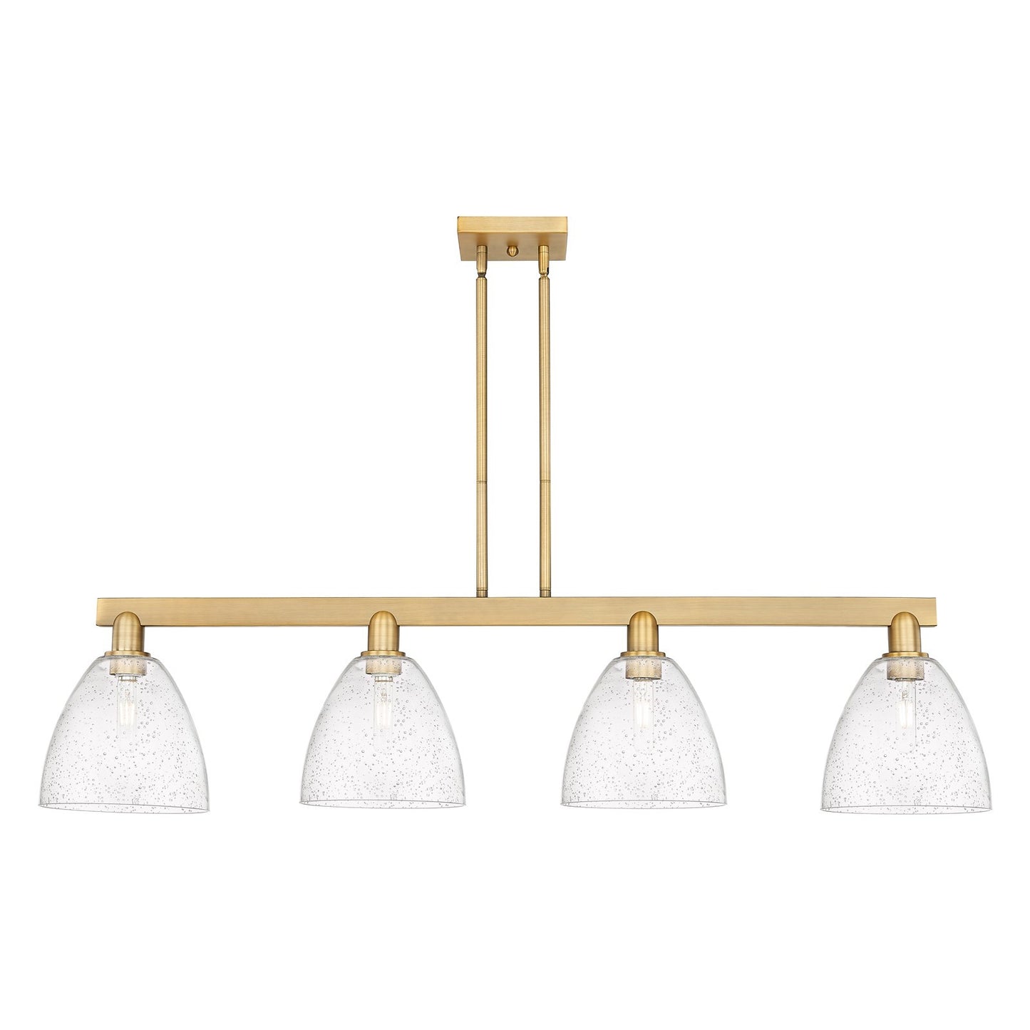 Innovations Bristol 52in 4-Light Island Light | Industrial Brushed Brass Steel and Seedy Glass | Kitchen Island & Dining Room | Model 716-4I-BB-GBD-94