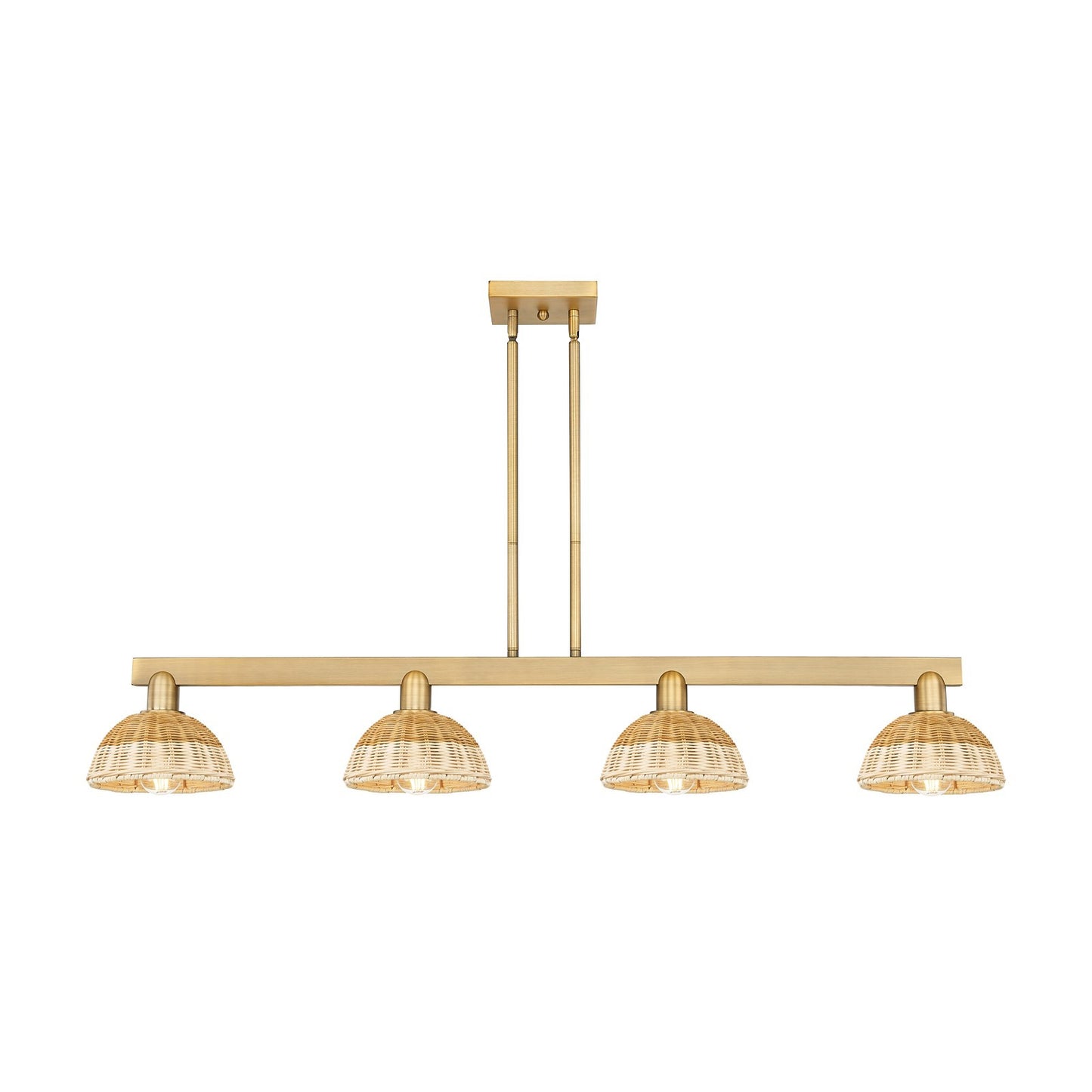 Innovations Natural Ballston Dome 48in 4-Light Island Light | Farmhouse Brushed Brass and Natural Fiber Basketweave | Model 716-4I-BB-NBD2-75-NAT