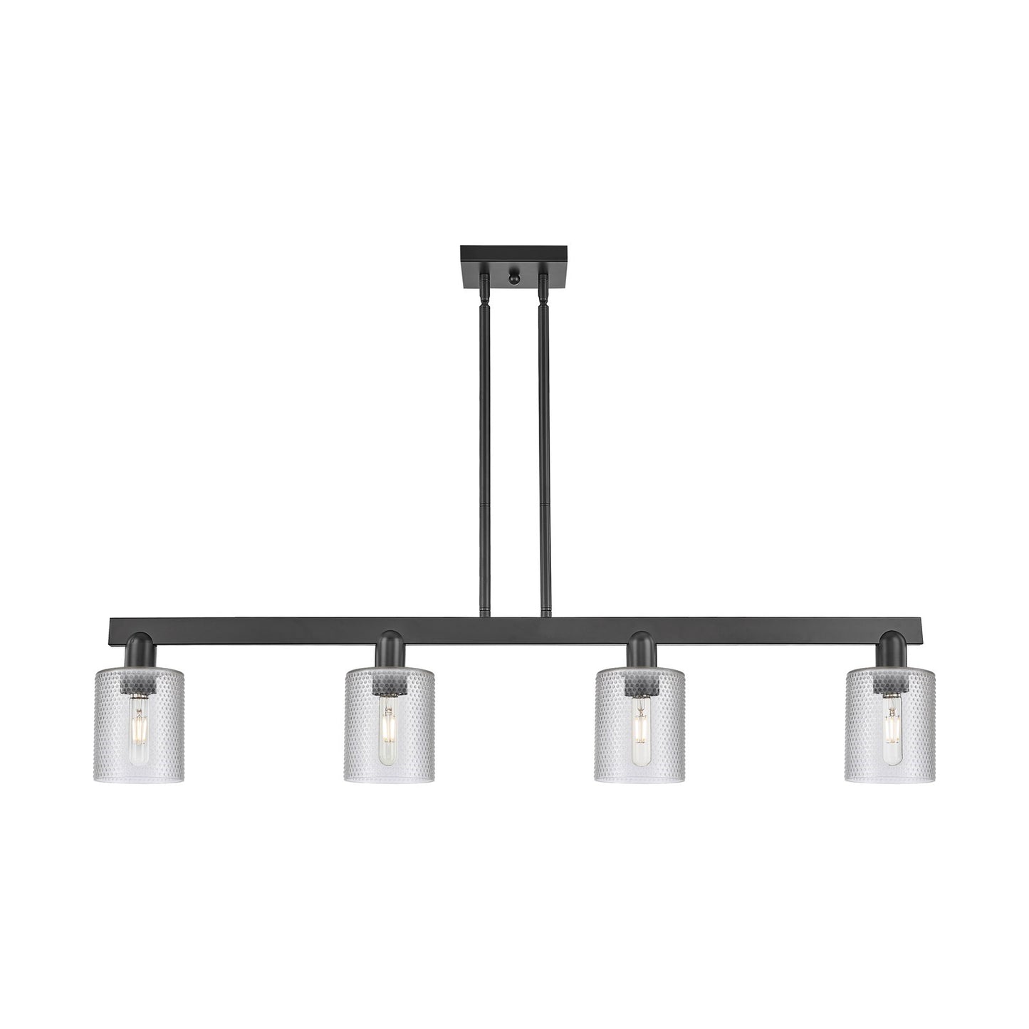 Innovations Cobbleskill 48in 4-Light Island Light | Industrial Matte Black Steel and Clear Glass | Kitchen Island & Dining Room | Model 716-4I-BK-G112