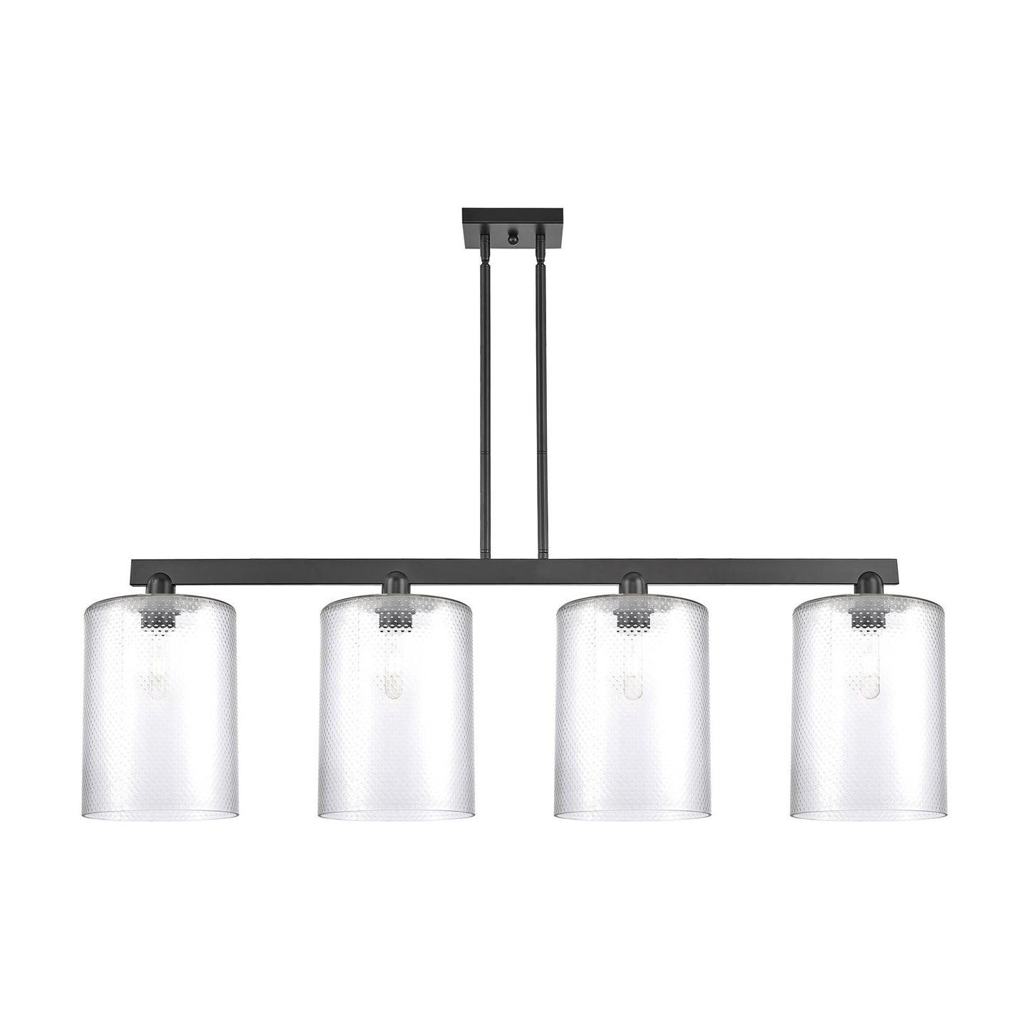 Innovations Cobbleskill 52in 4-Light Island Light | Industrial Matte Black Steel and Clear Glass | Kitchen Island & Dining Room | Model 716-4I-BK-G112-L