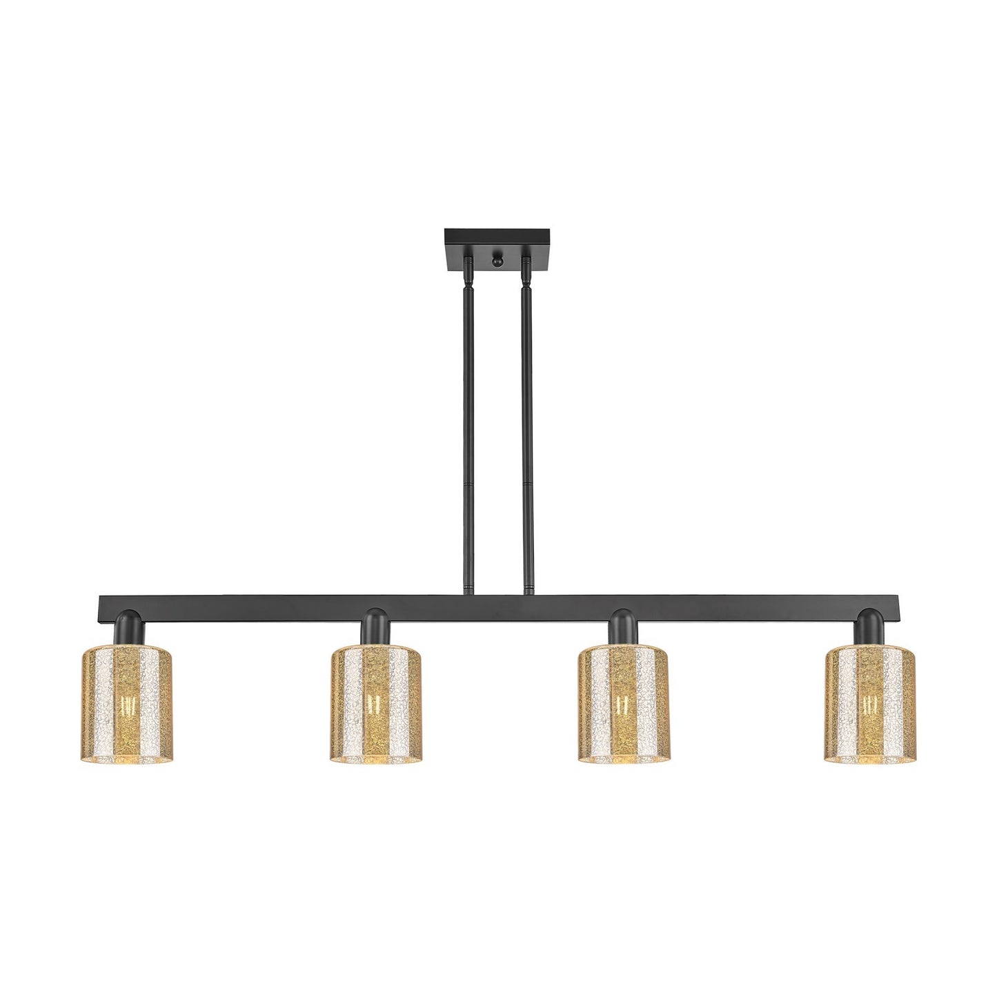 Innovations Cobbleskill 48in 4-Light Island Light | Industrial Matte Black Steel and Mercury Glass | Kitchen Island & Dining Room | Model 716-4I-BK-G116
