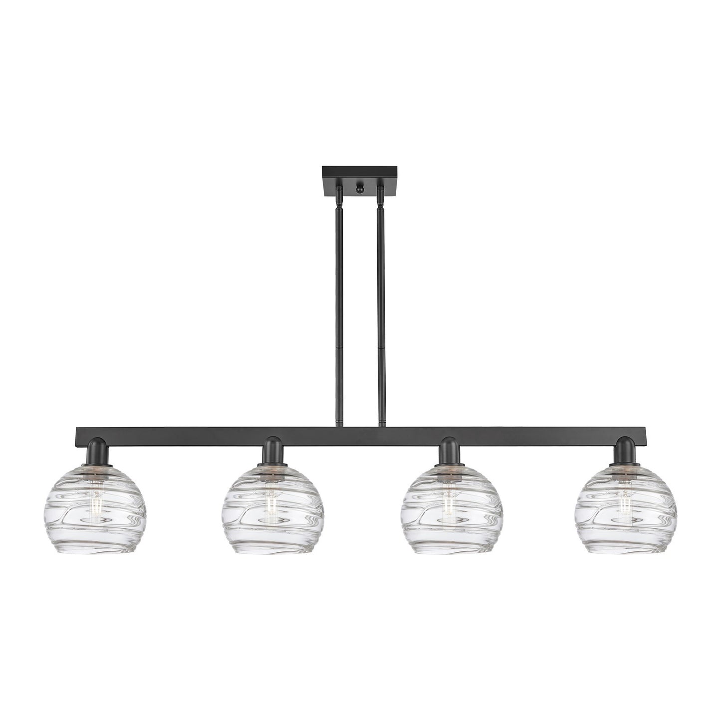 Innovations Athens Deco Swirl 51in 4-Light Island Light | Industrial Matte Black Steel and Clear Deco Swirl Glass | Kitchen | Model 716-4I-BK-G1213-8CL
