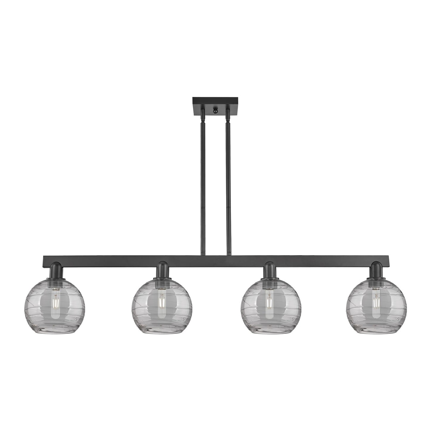 Innovations Athens Deco Swirl 51in 4-Light Island Light | Industrial Matte Black Steel and Light Smoke Glass | Kitchen Island | Model 716-4I-BK-G1213-8SM