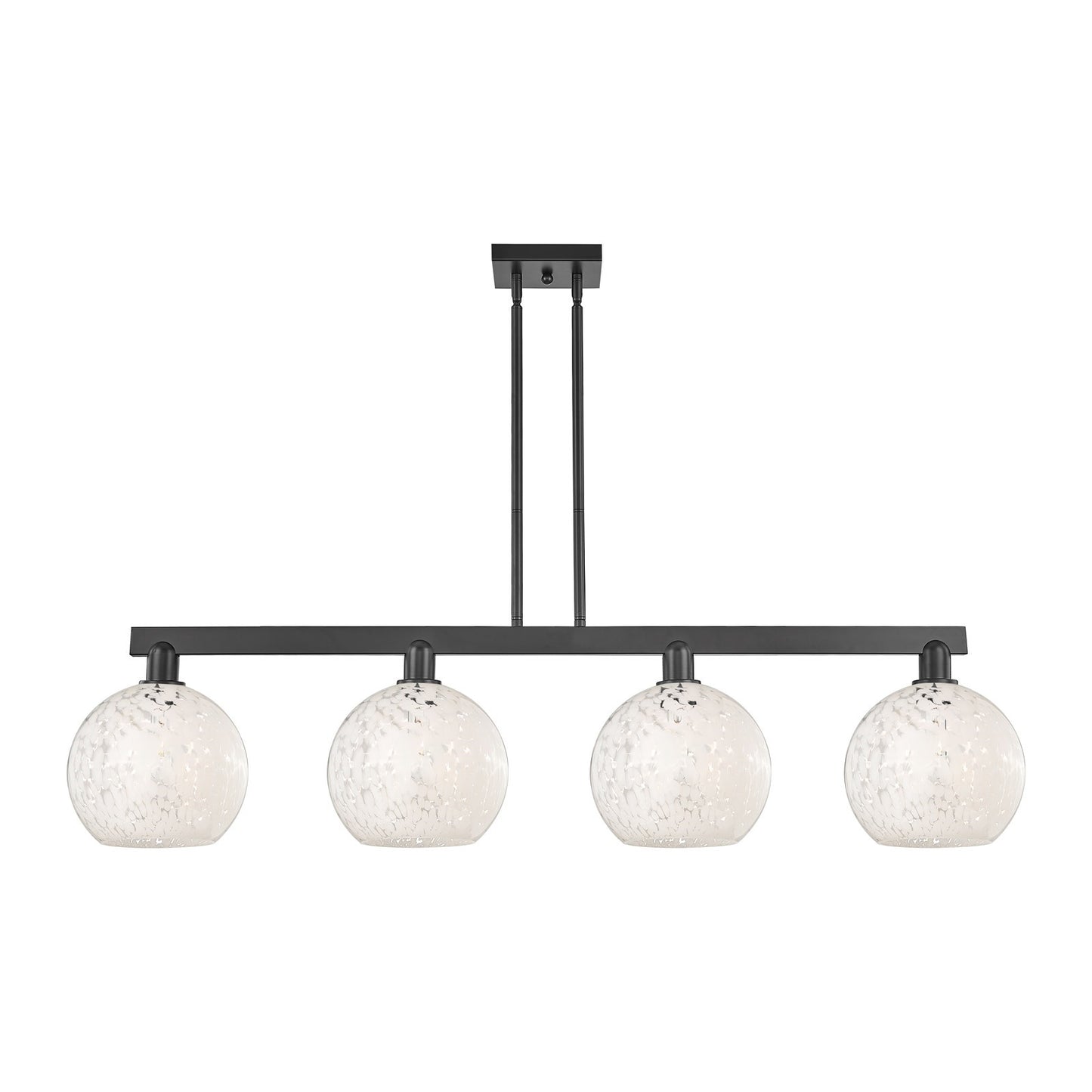 Innovations Arcadia 53in 4-Light Island Light | Industrial Matte Black Steel and White Mouchette Glass | Kitchen Island & | Model 716-4I-BK-G1216-10WM