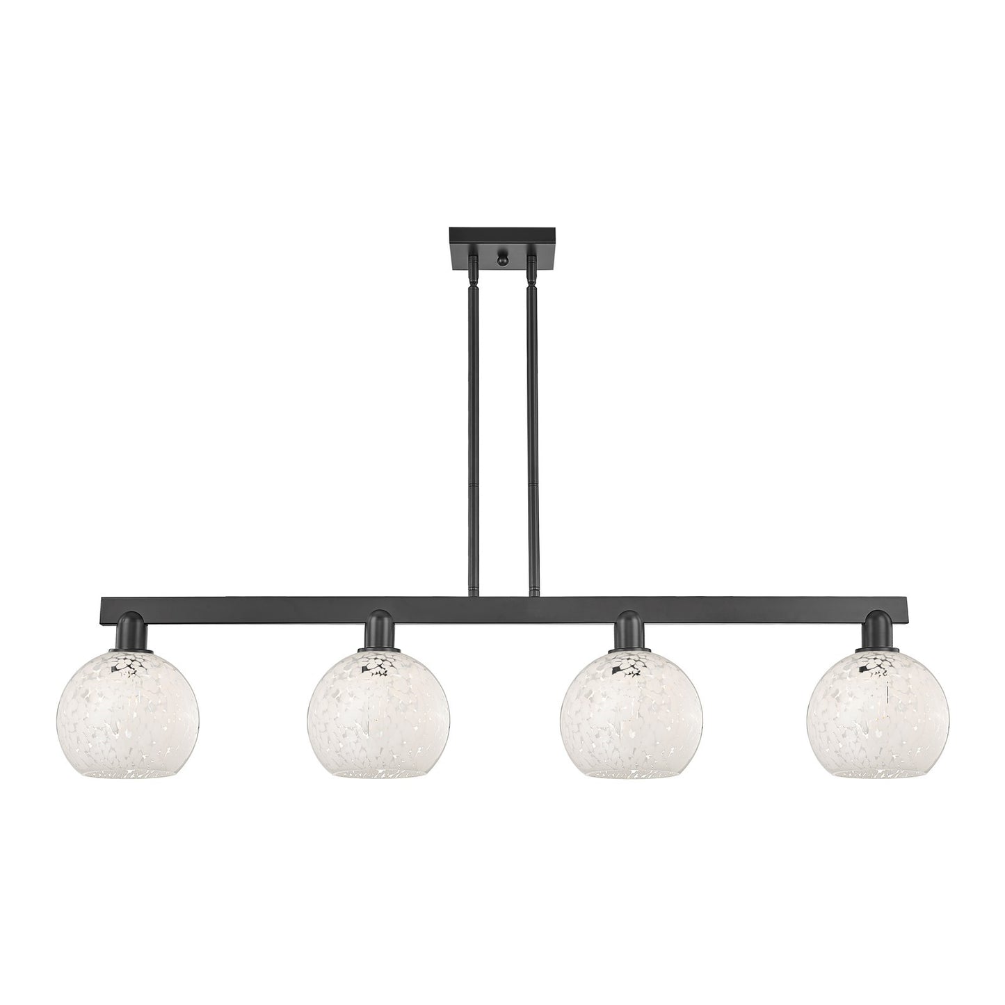 Innovations Arcadia 51in 4-Light Island Light | Industrial Matte Black Steel and White Mouchette Glass | Kitchen Island & | Model 716-4I-BK-G1216-8WM