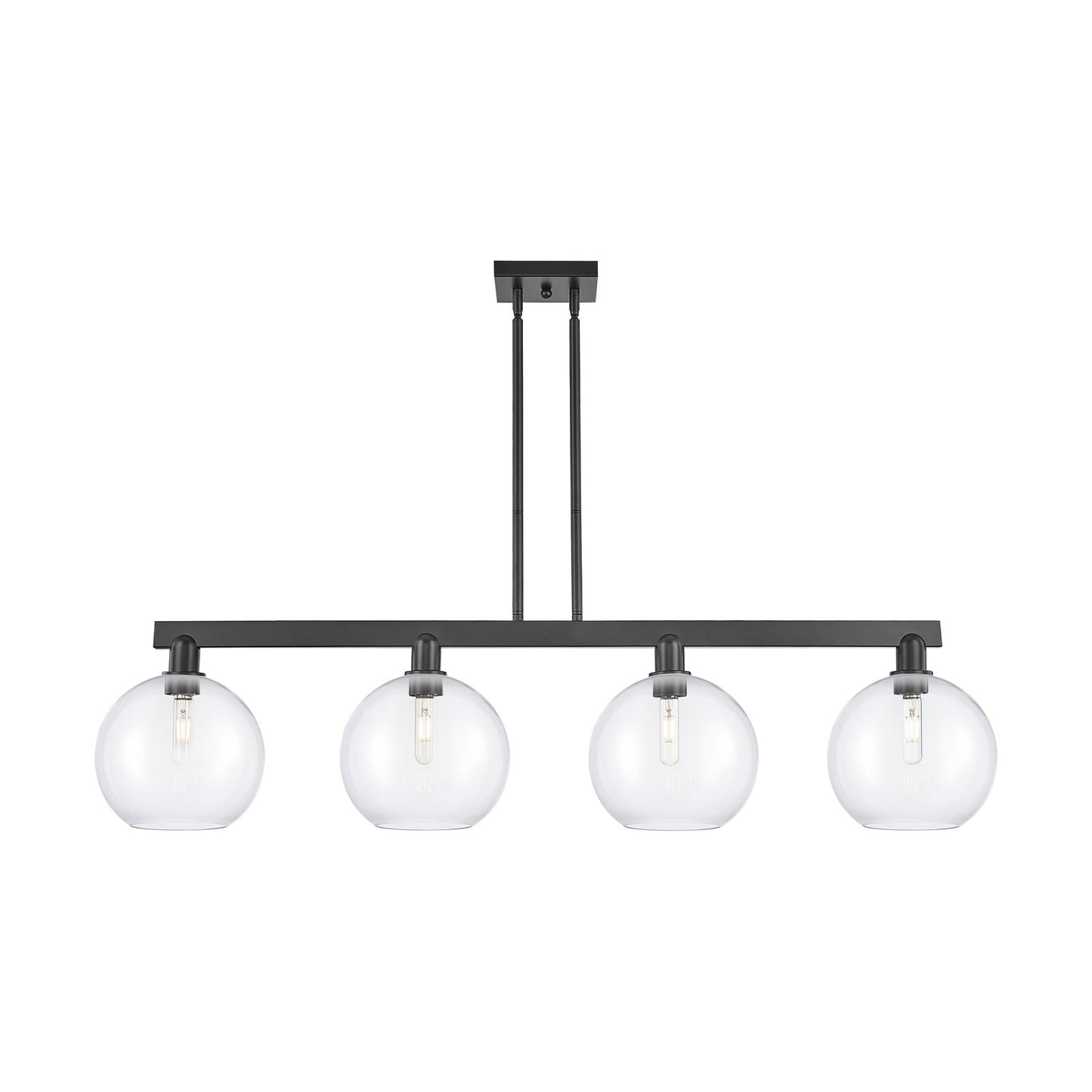 Innovations Athens 53in 4-Light Island Light | Industrial Matte Black Steel and Clear Glass | Kitchen Island & Dining Room | Model 716-4I-BK-G122-10
