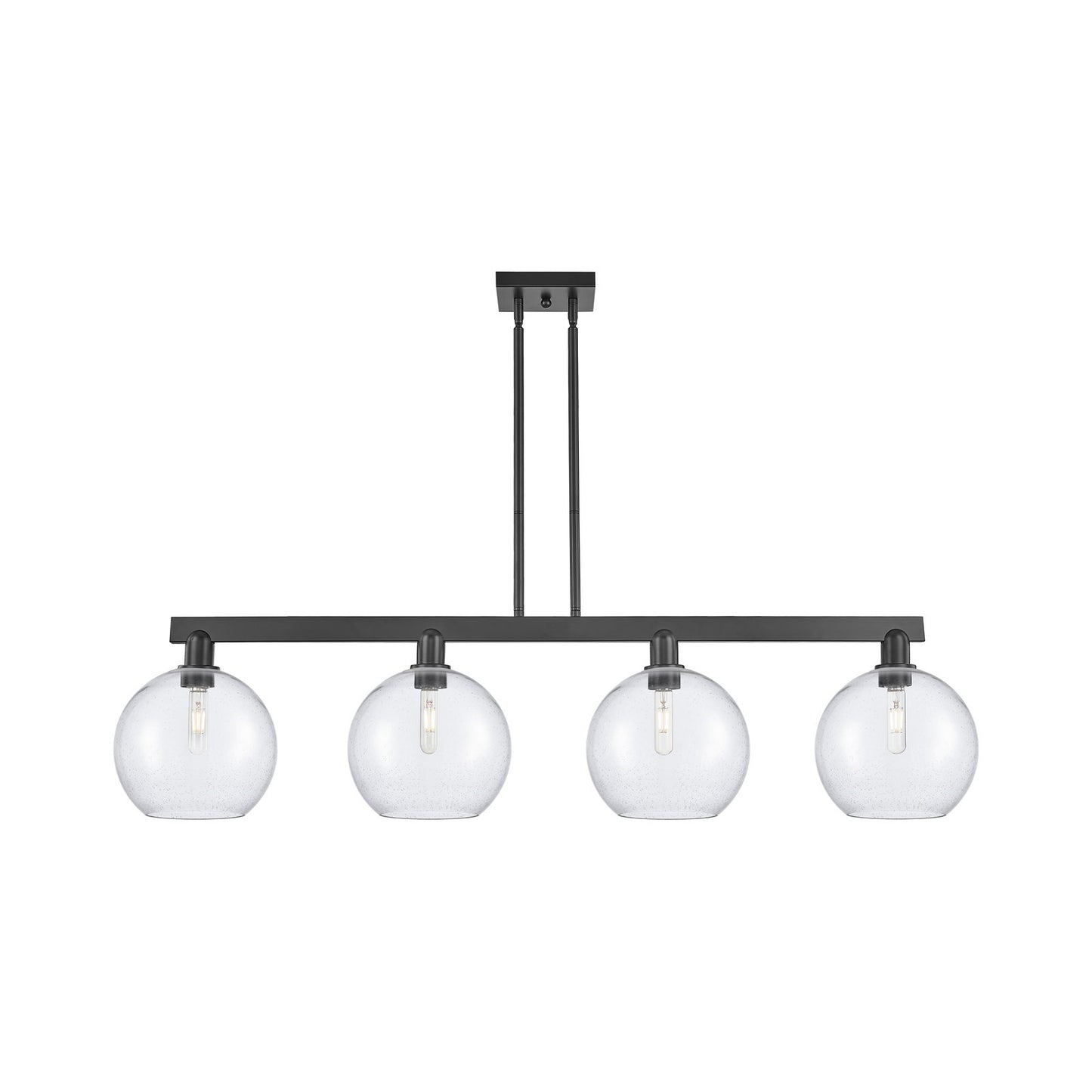 Innovations Athens 53in 4-Light Island Light | Industrial Matte Black Steel and Seedy Glass | Kitchen Island & Dining Room | Model 716-4I-BK-G124-10