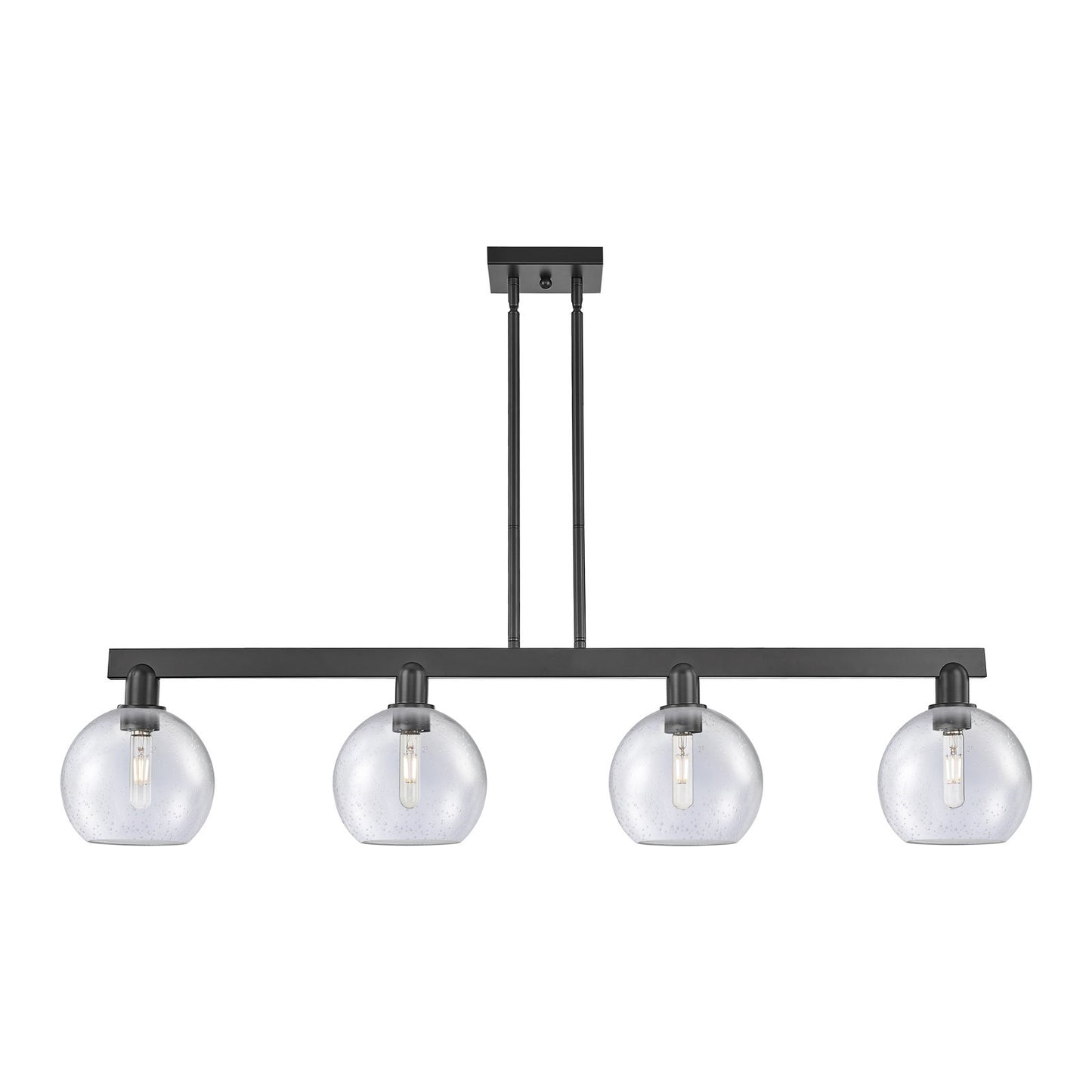 Innovations Athens 51in 4-Light Island Light | Industrial Matte Black Steel and Seedy Glass | Kitchen Island & Dining Room | Model 716-4I-BK-G124-8