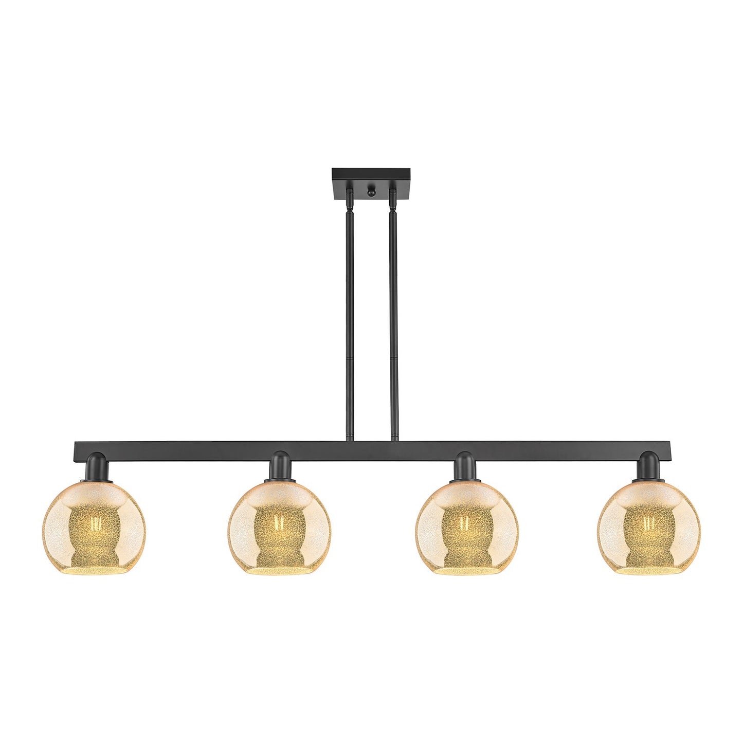Innovations Athens 51in 4-Light Island Light | Industrial Matte Black Steel and Mercury Glass | Kitchen Island & Dining Room | Model 716-4I-BK-G128-8