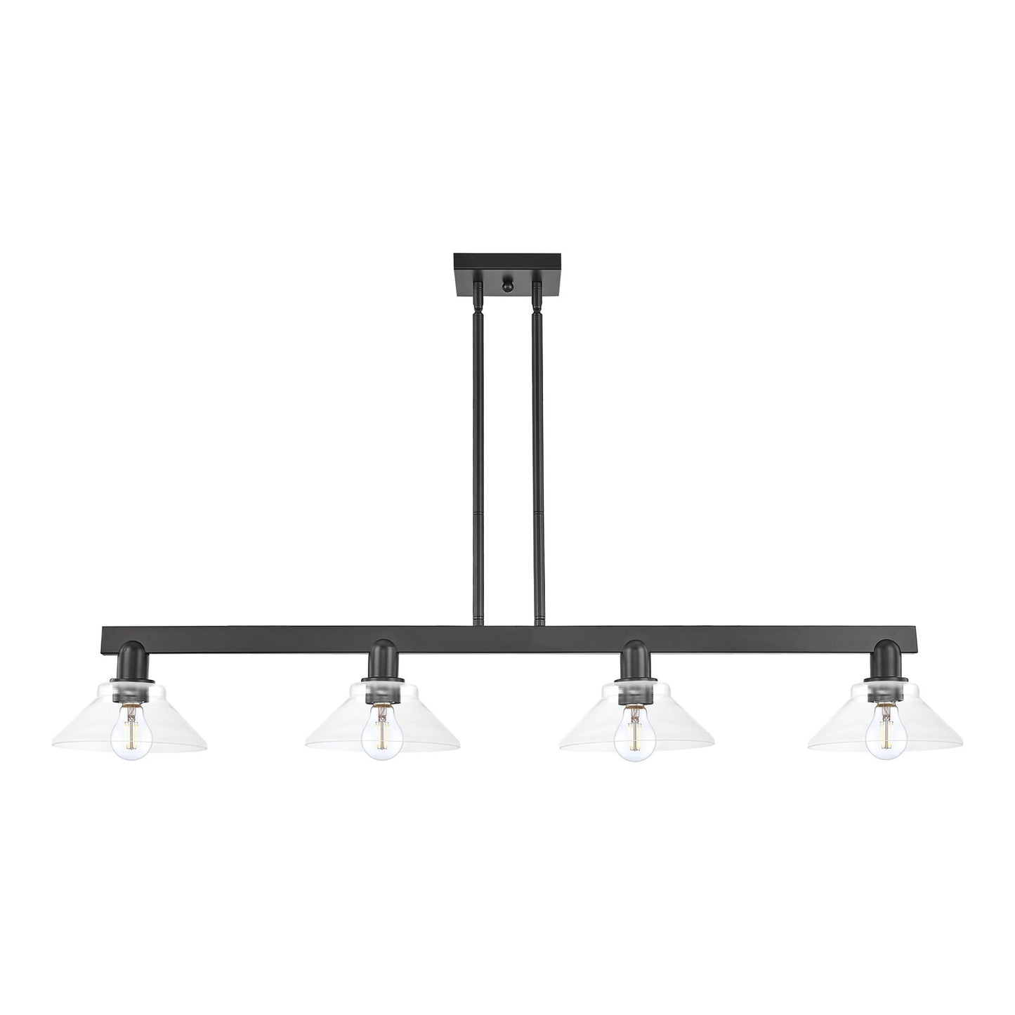 Innovations Orwell 51in 4-Light Island Light | Industrial Matte Black Steel and Clear Glass | Kitchen Island & Dining Room | Model 716-4I-BK-G132