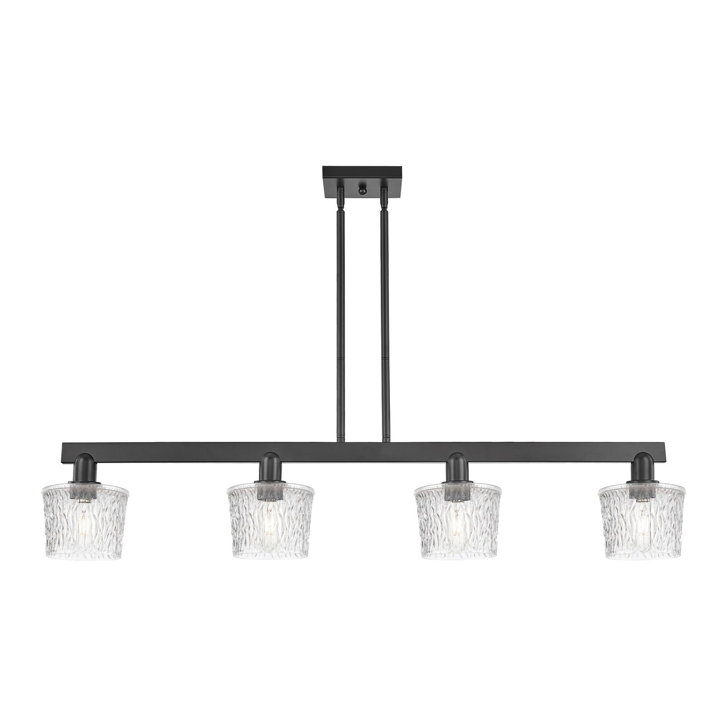 Innovations Niagara 49in 4-Light Island Light | Industrial Matte Black Steel and Clear Textured Glass | Kitchen Island & Dining | Model 716-4I-BK-G402